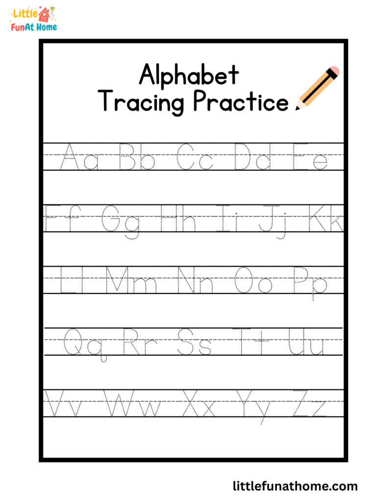 A-Z Alphabet Letter Tracing Worksheet- Little Fun at Home