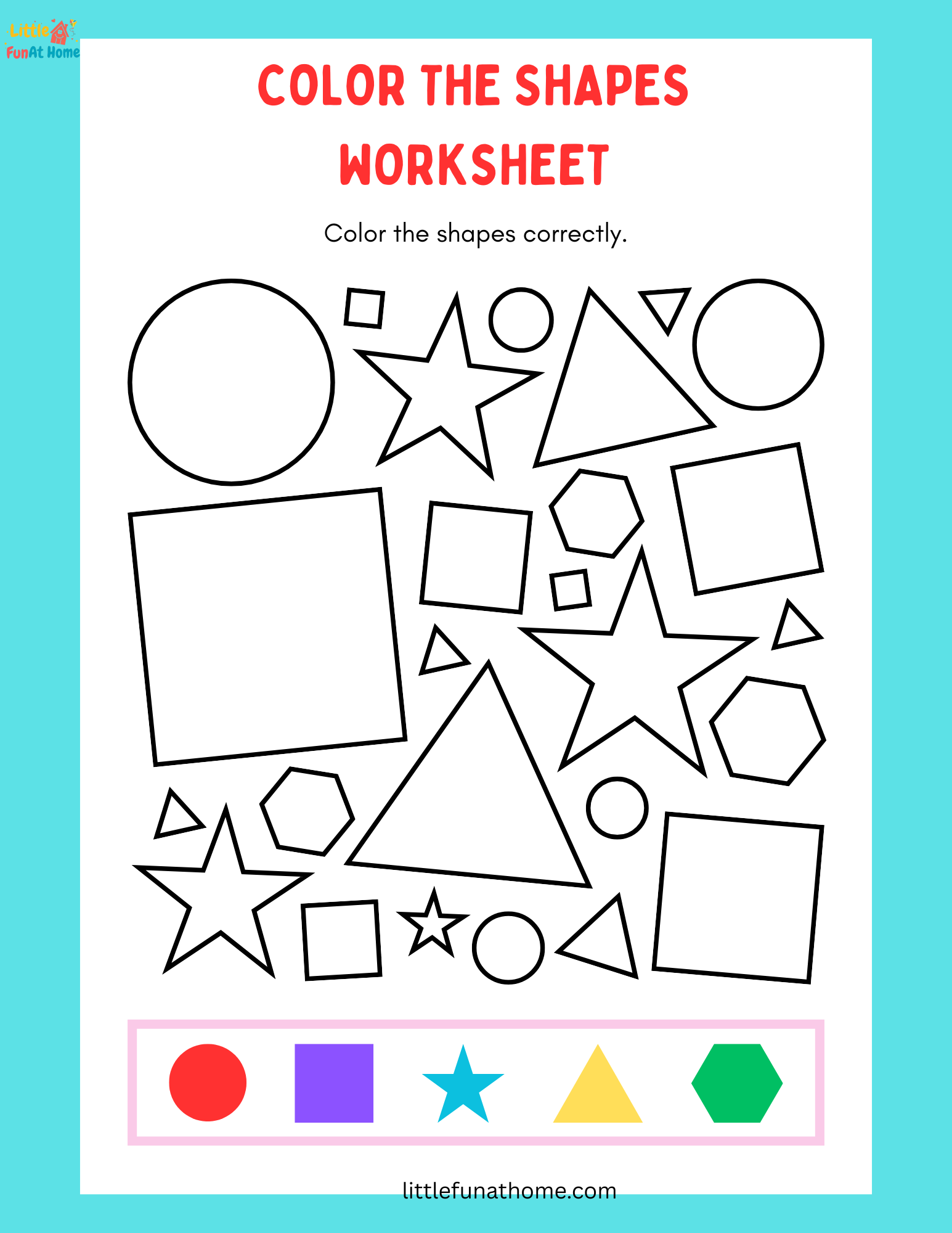 Printable Color the Shapes Worksheet PDF for Kids