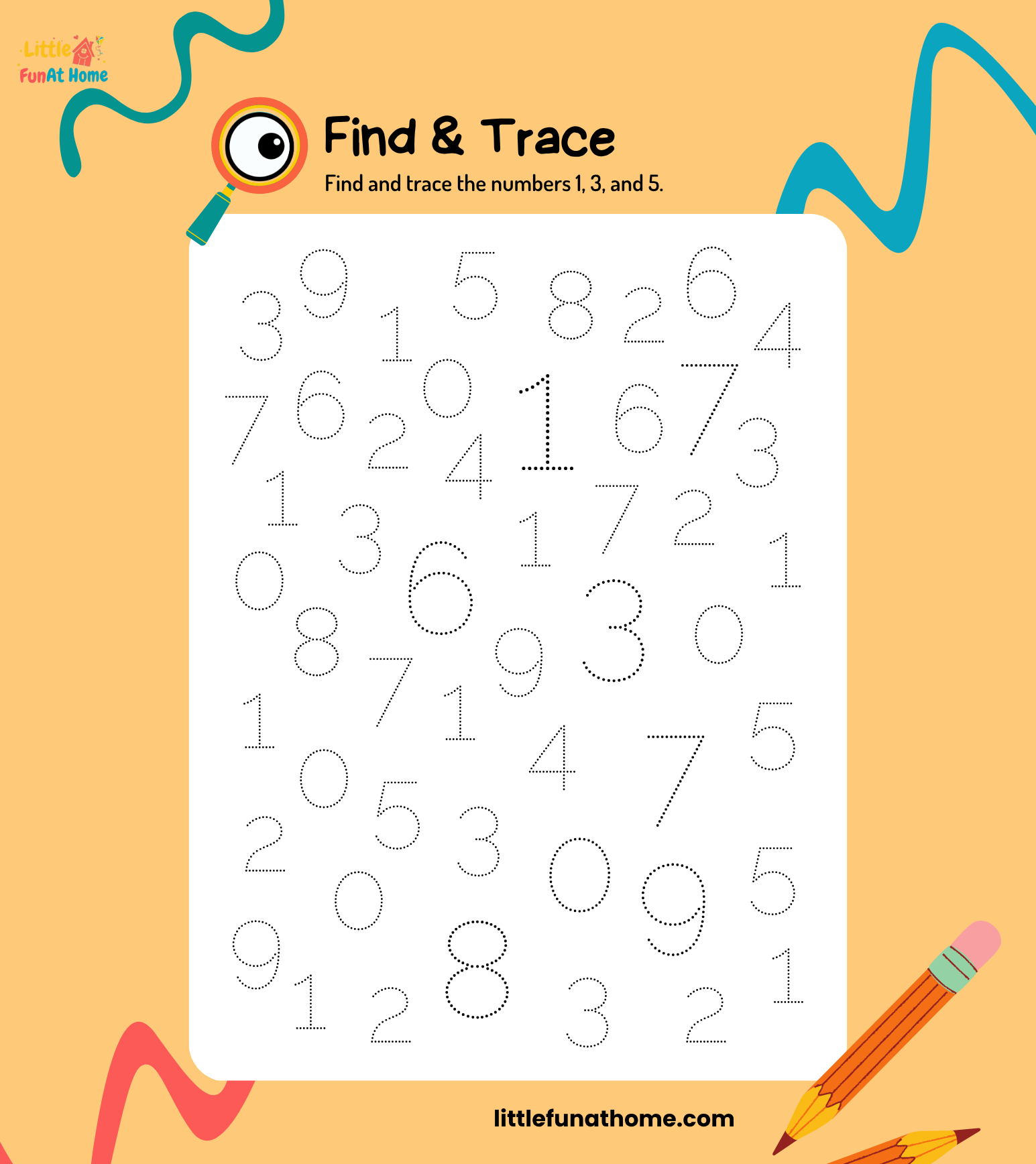 Find and Trace Number Activity Worksheet For Kids- Little Fun at Home