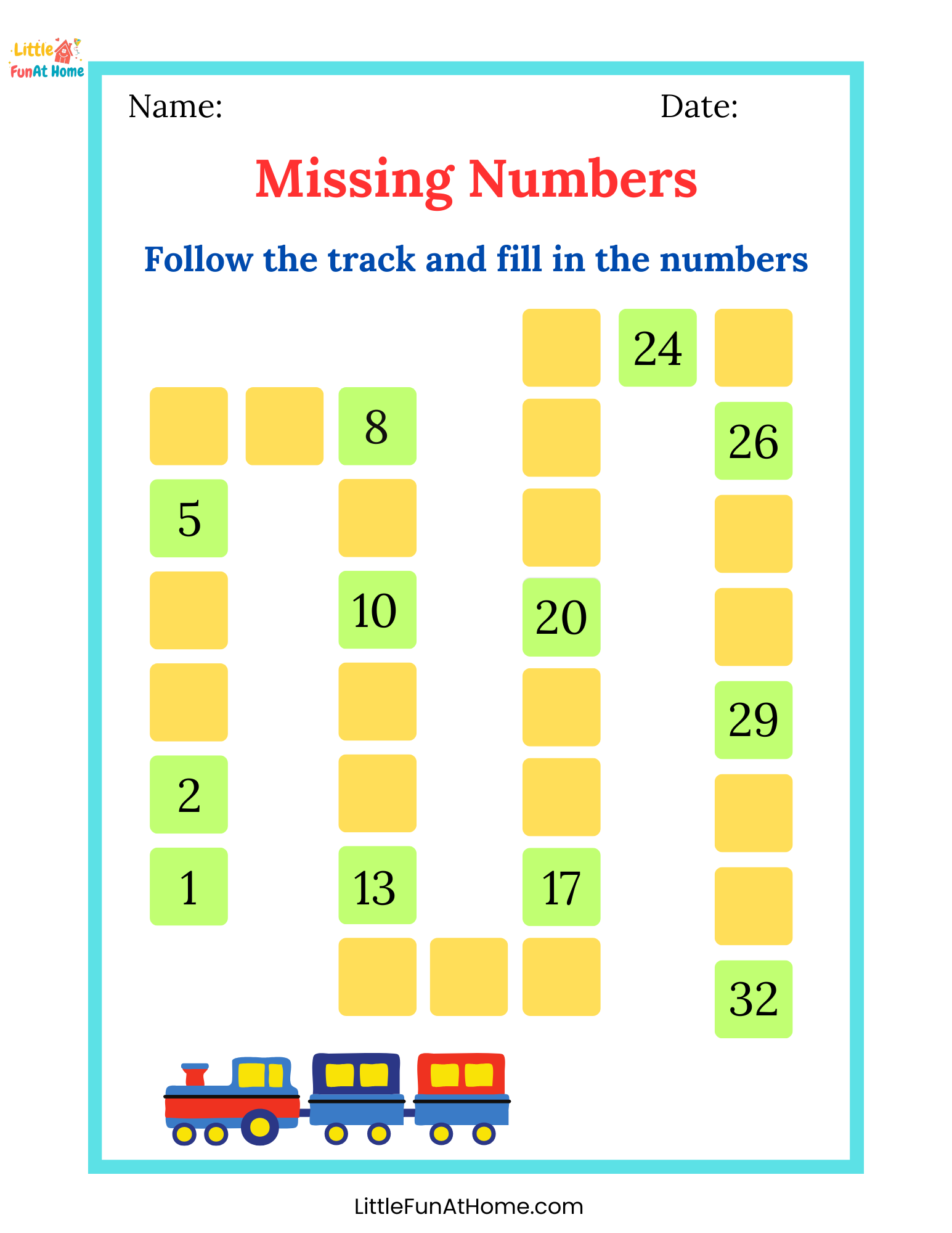Find the missing number worksheet