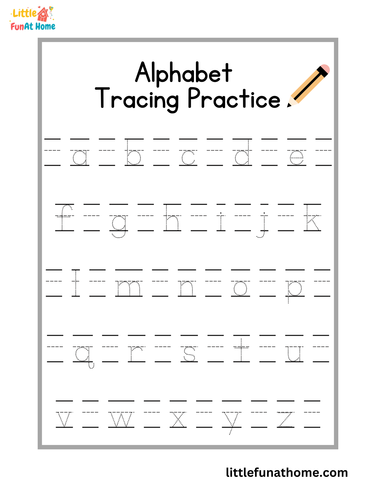 Free Printable Lowercase a-z Tracing Letter Worksheet For Kids