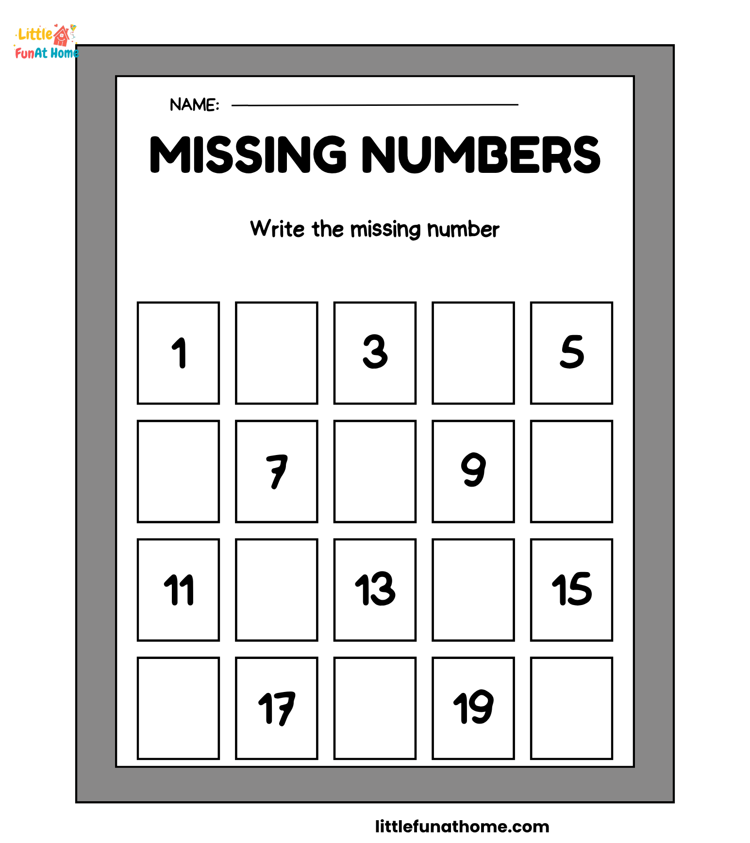 Free Printable Missing Number Activity Worksheet 1 For Kids