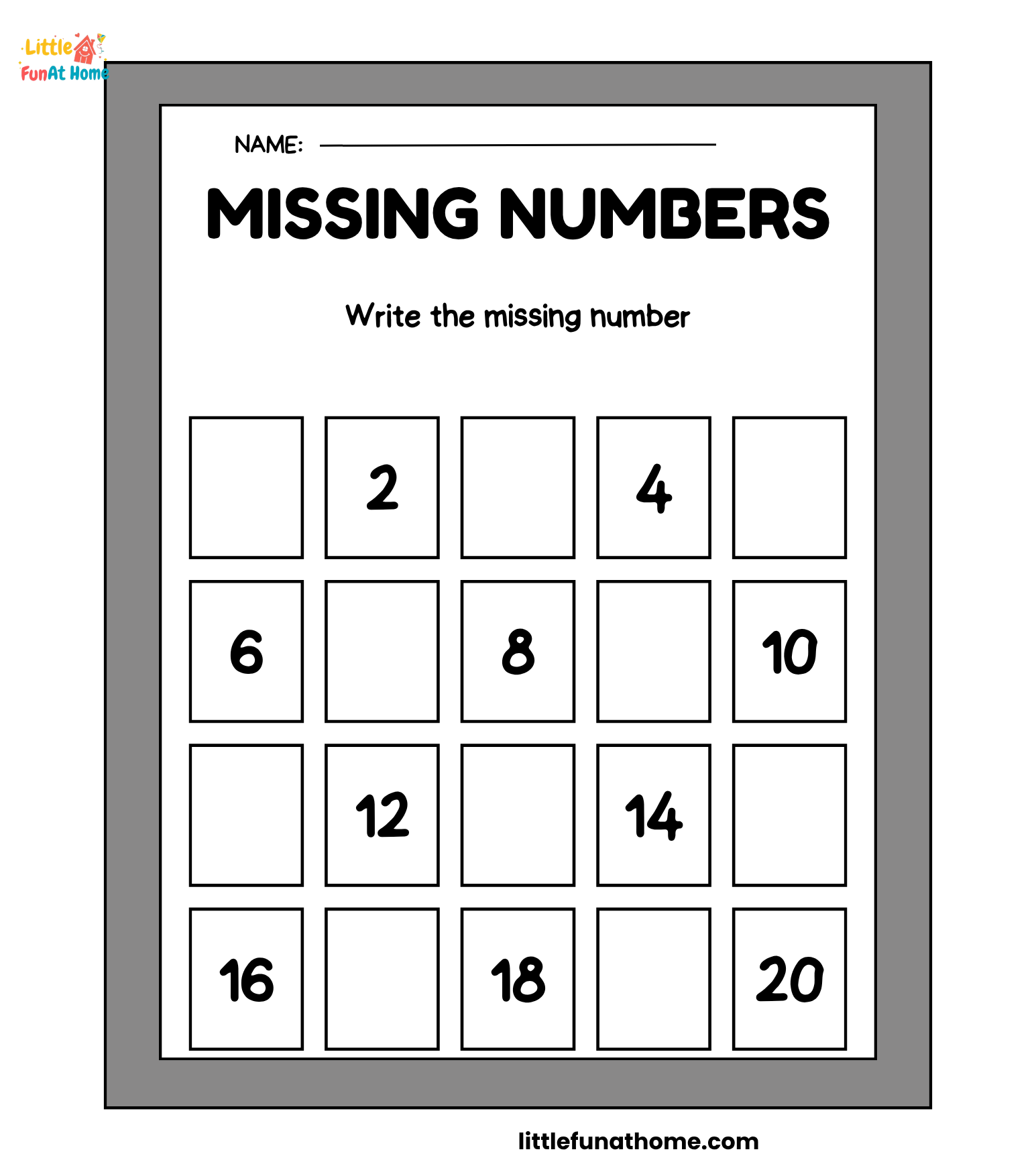 Free Printable Missing Number Activity Worksheet 2 For Kids
