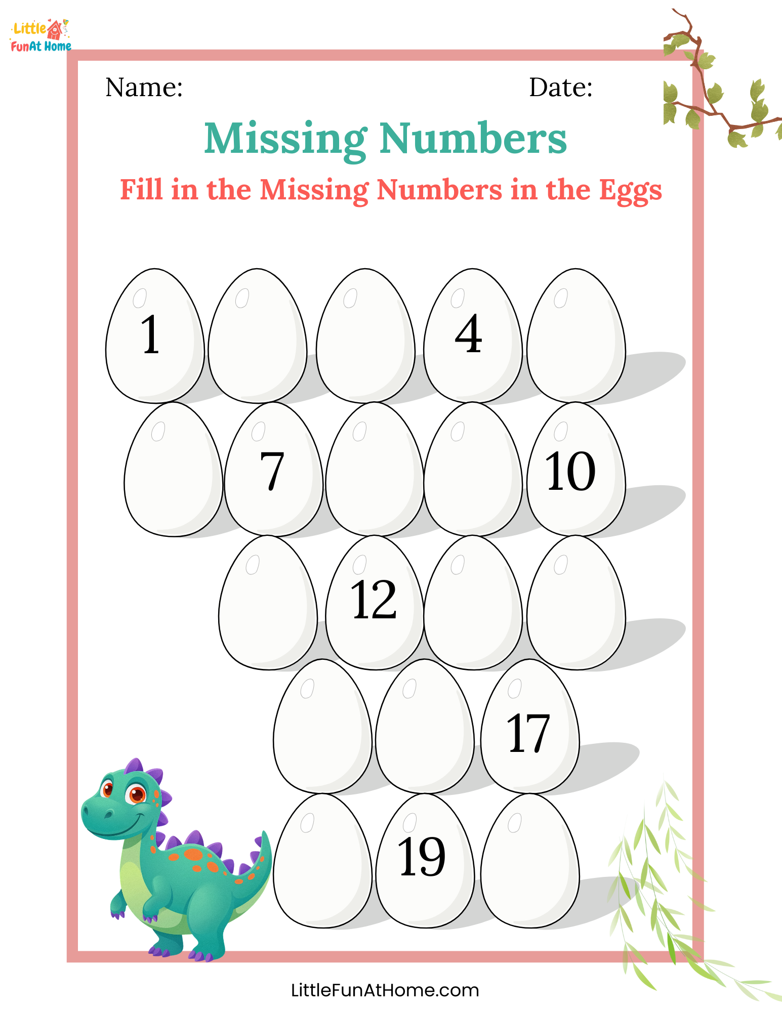 Missing Number Sheet