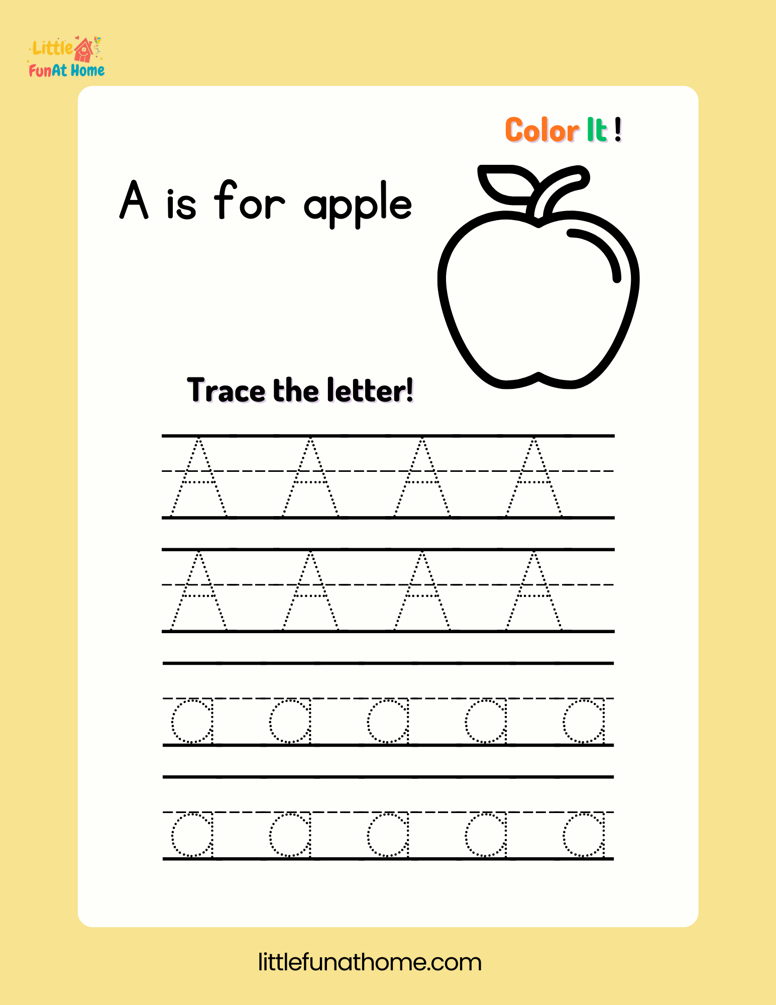 Trace and color letter Aa-Free Printable For Kids