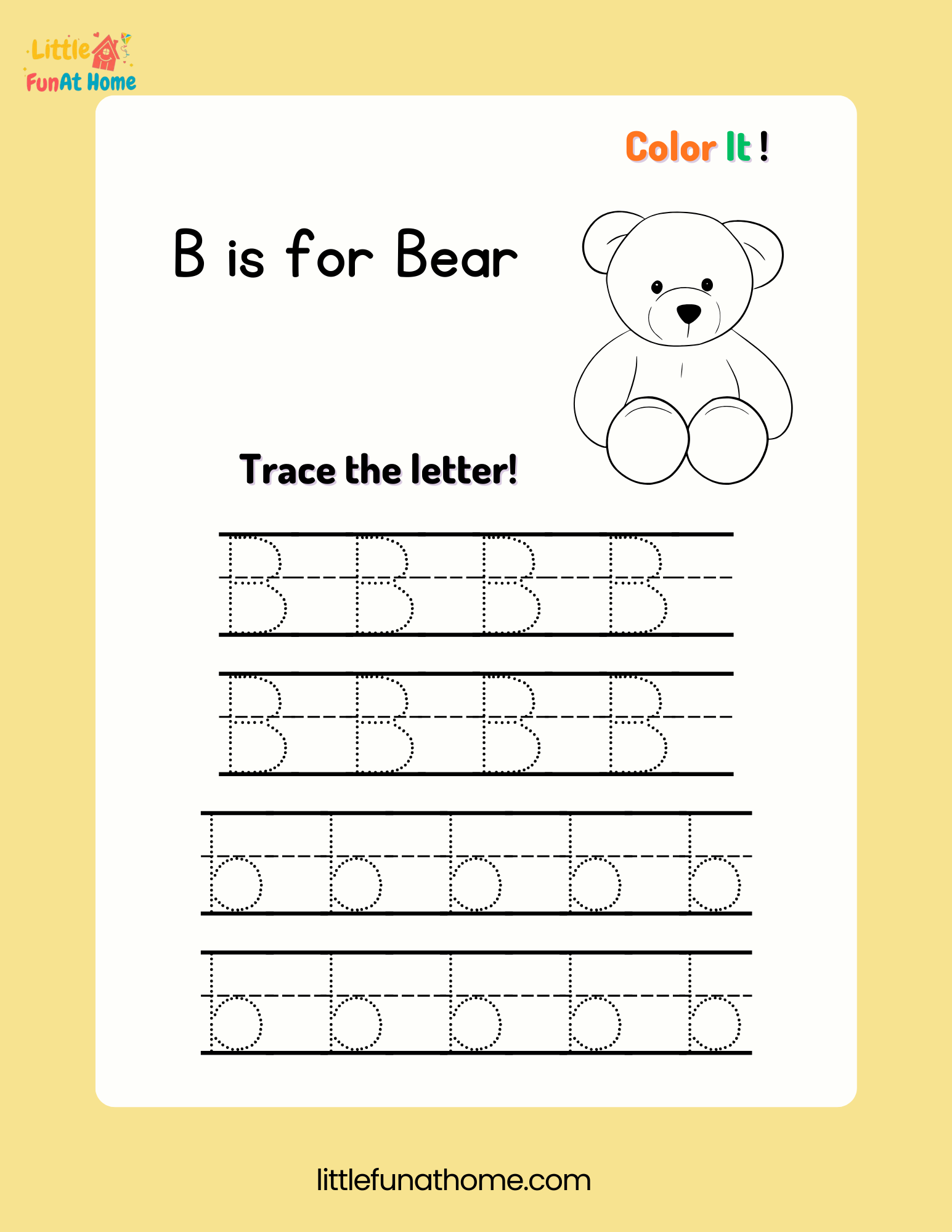 Trace and color letter Bb - Free Printable For Kids