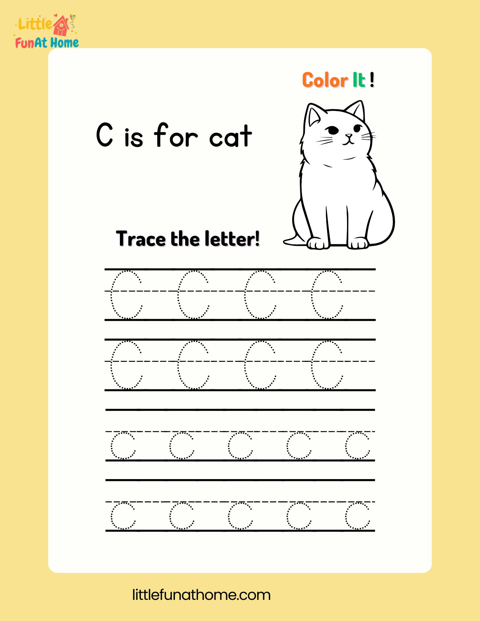 Trace and color letter Cc-Free Printable For Kids