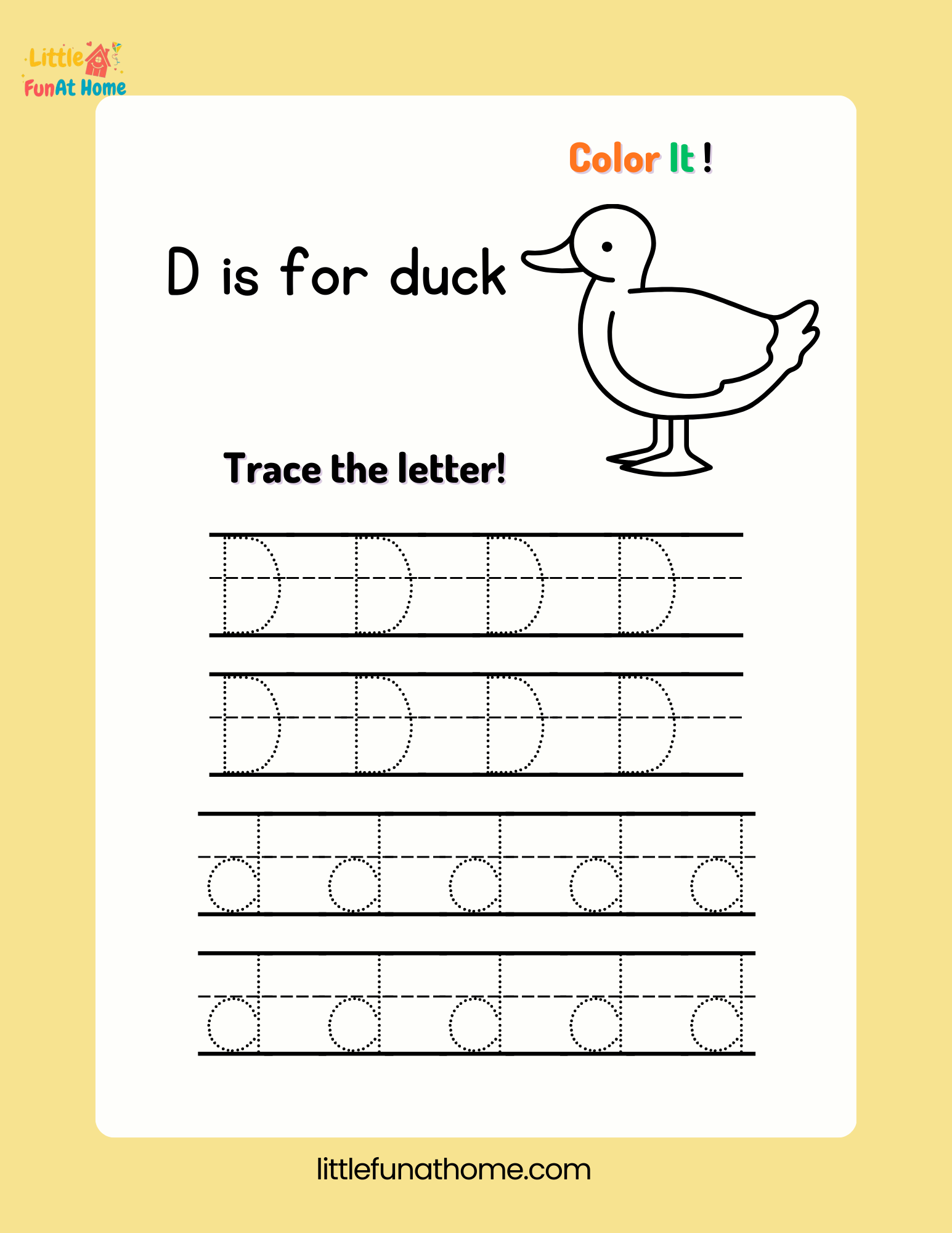 Trace and color letter Dd-Free Printable For Kids