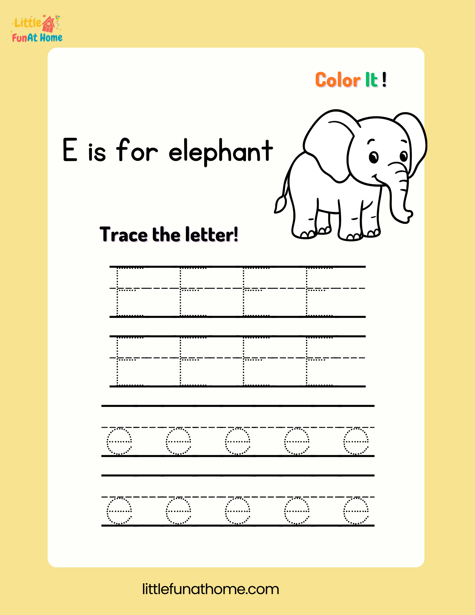 Trace and color letter Ee-Free Printable For Kids