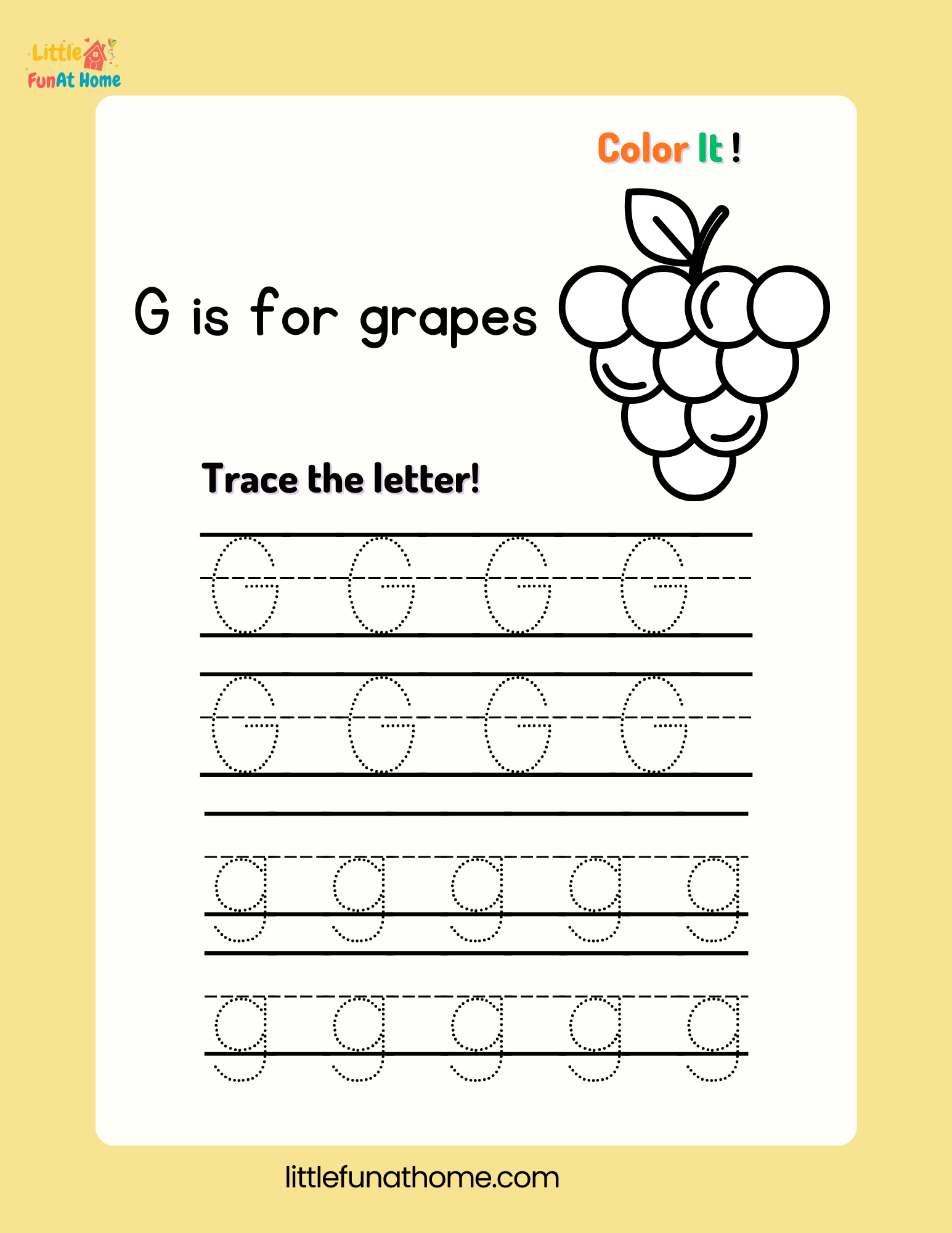 Trace and color letter Gg-Free Printable For Kids