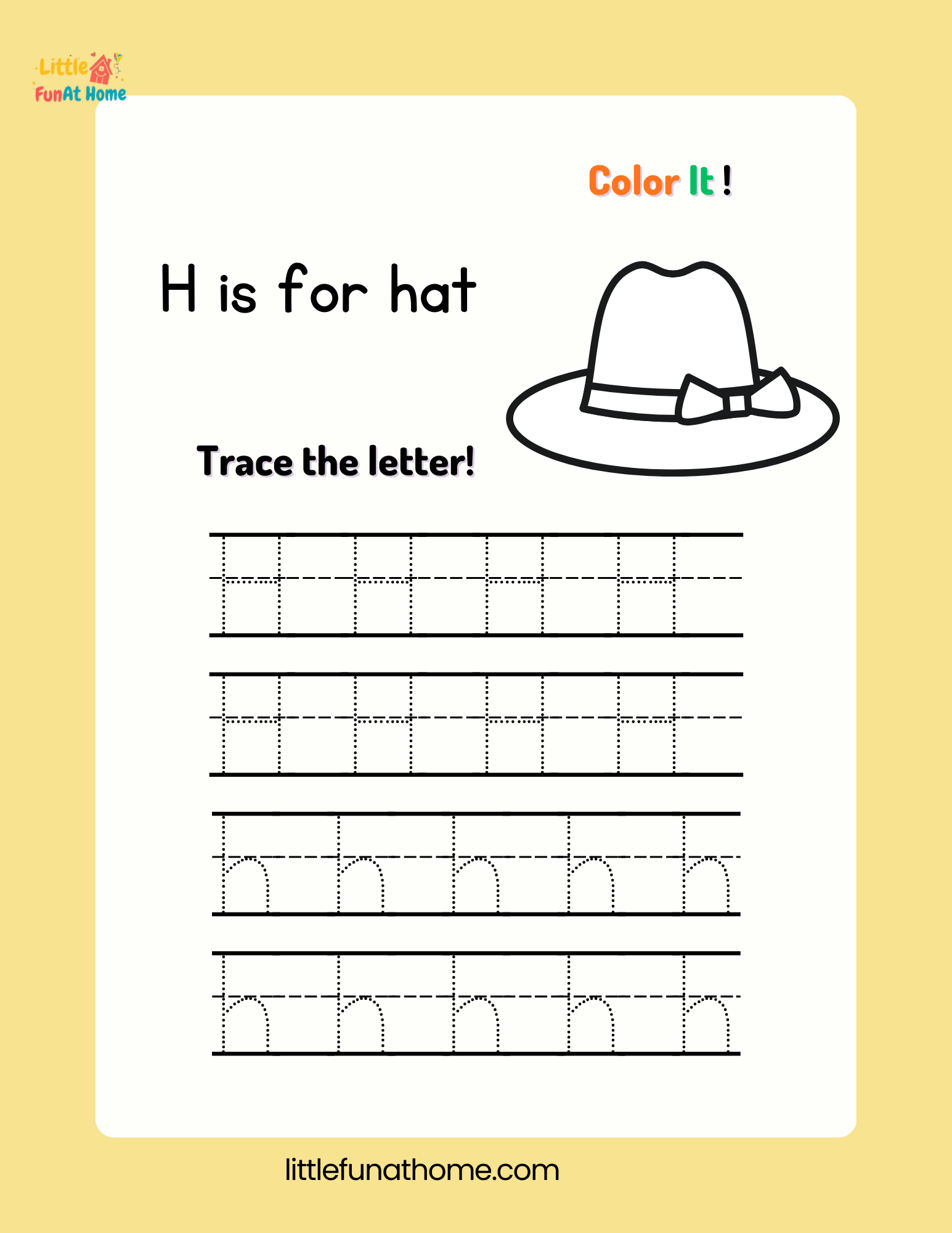 Trace and color letter Hh-Free Printable For Kids