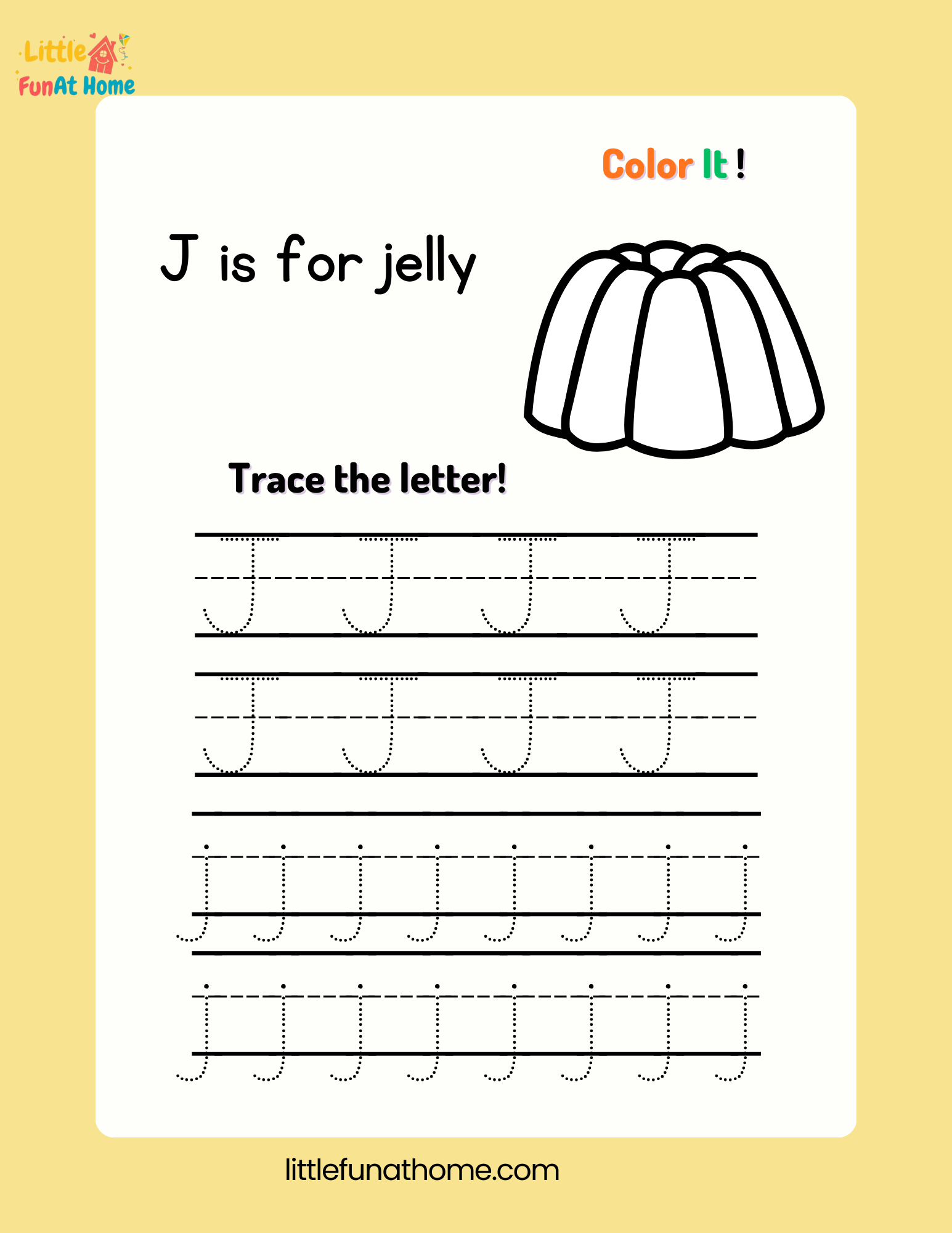 Trace and color letter Jj-Free Printable For Kids