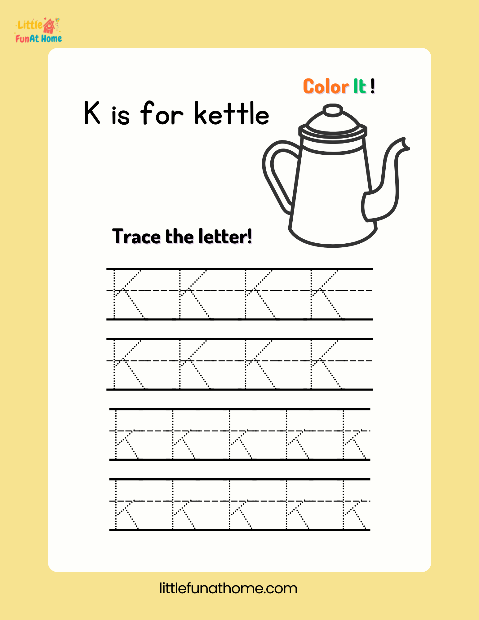 Trace and color letter Kk-Free Printable For Kids