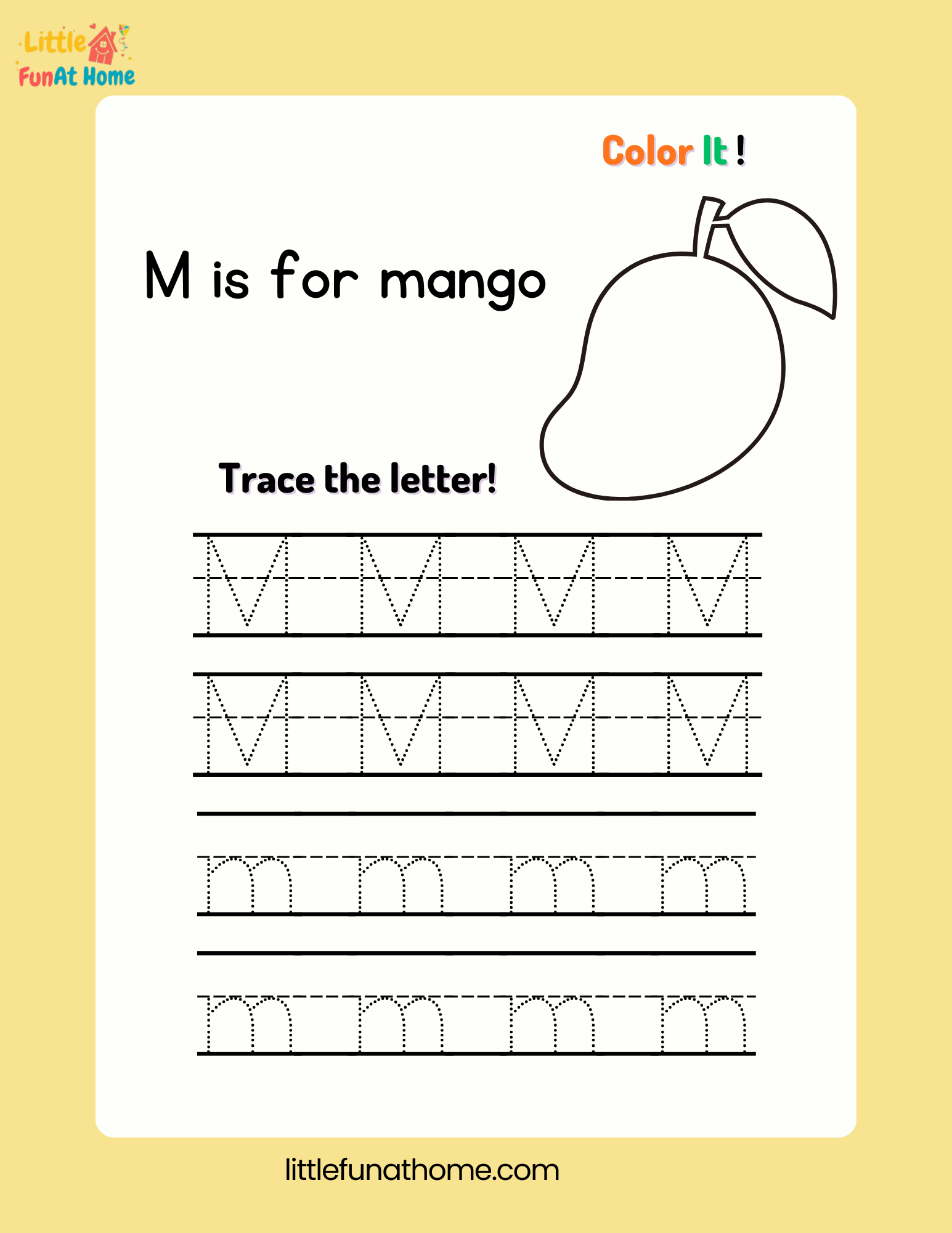 Trace and color letter Mm-Free Printable For Kids