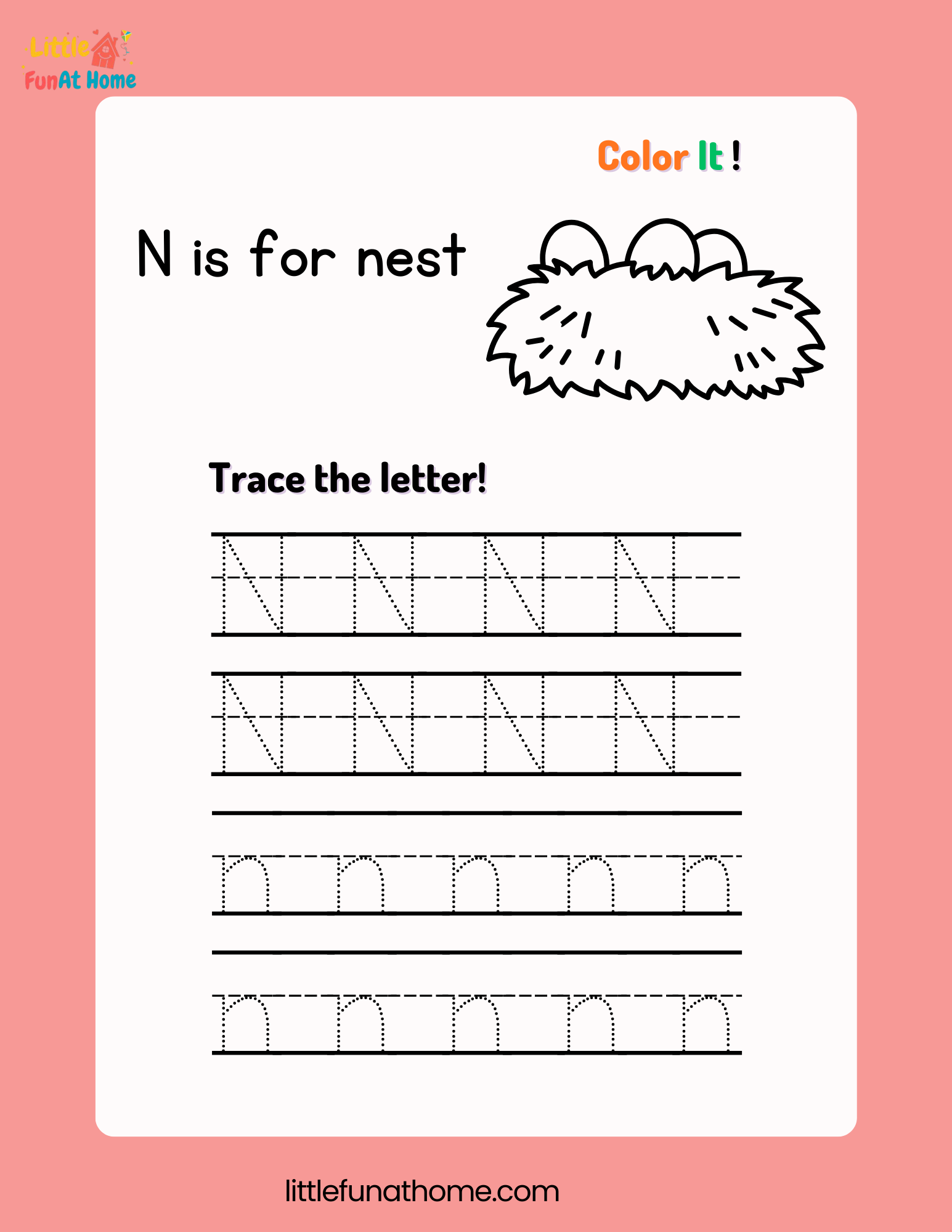 Trace and color letter Nn-Free Printable For Kids
