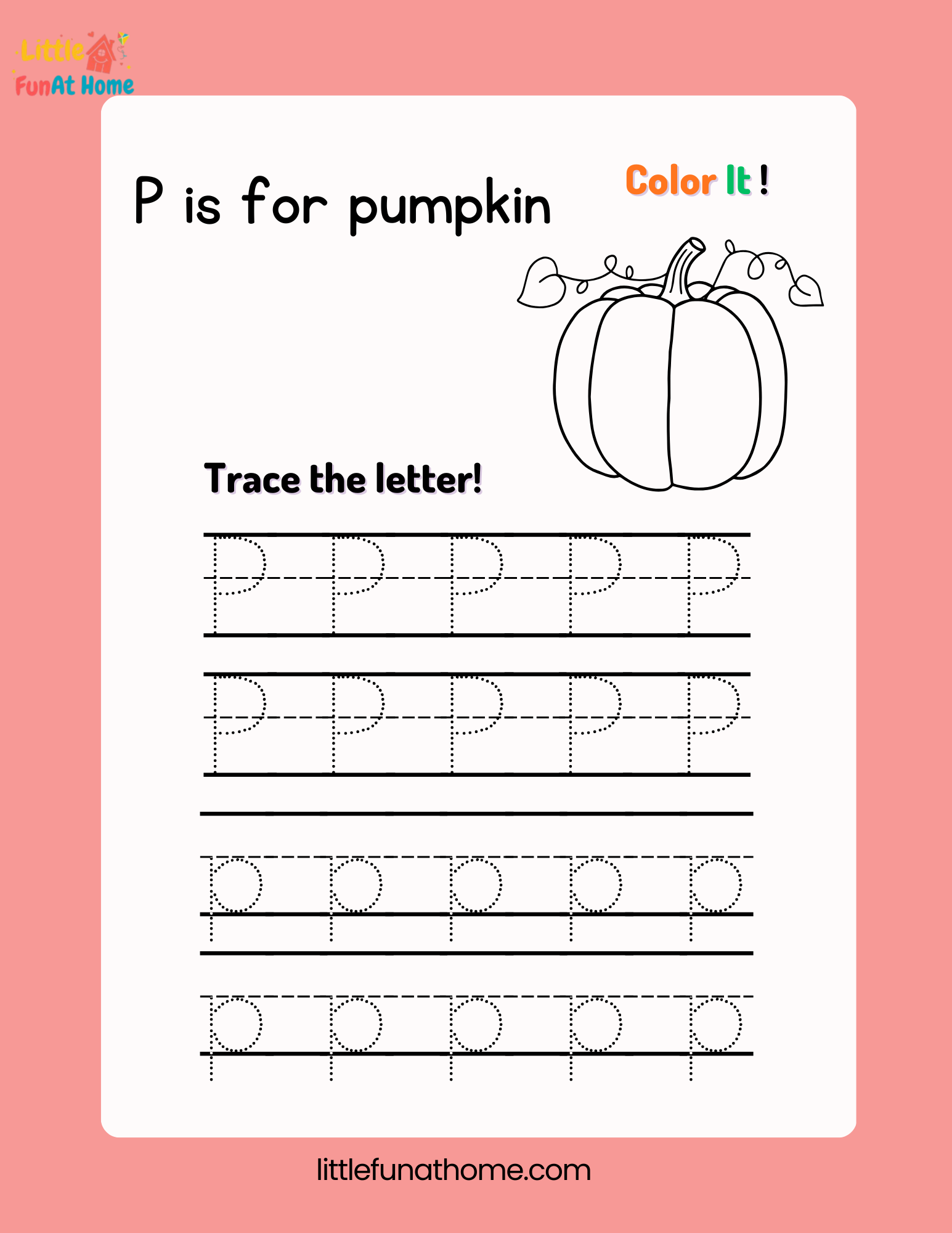 Trace and color letter Pp-Free Printable For Kids