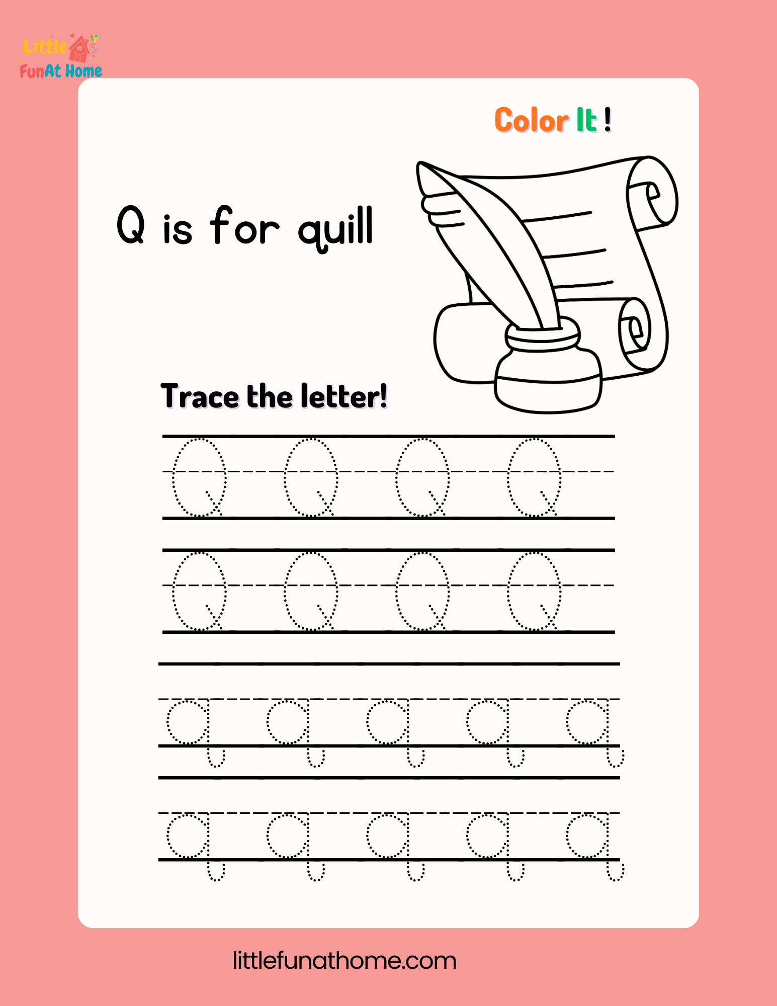 Trace and color letter Qq-Free Printable For Kids