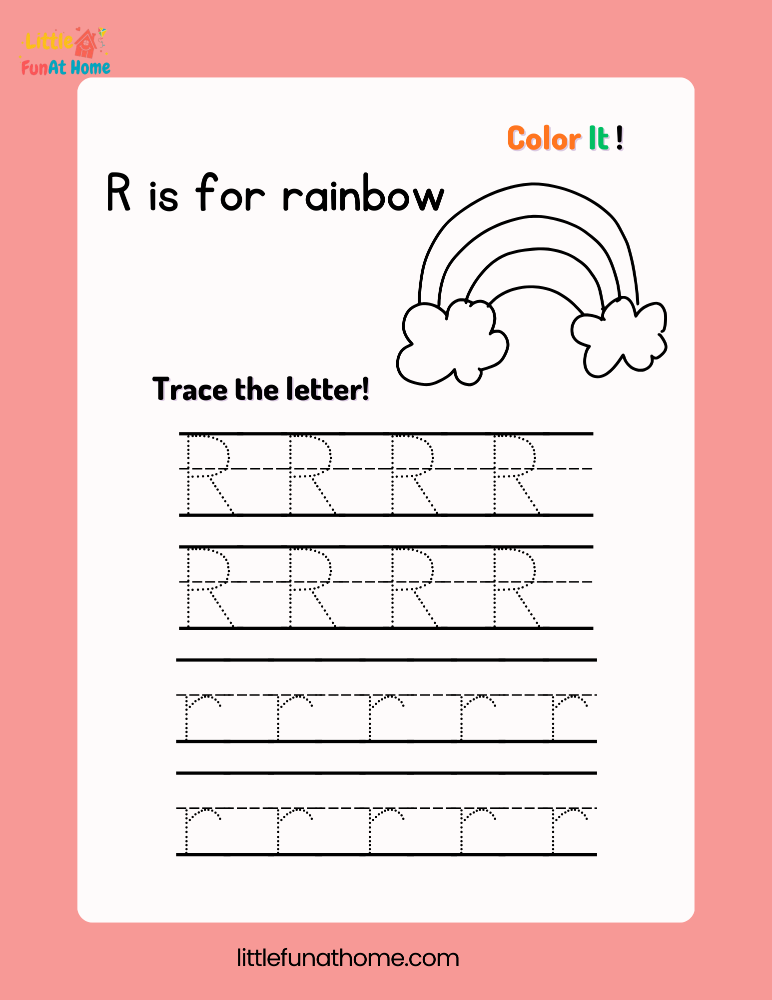 Trace and color letter Rr-Free Printable For Kids