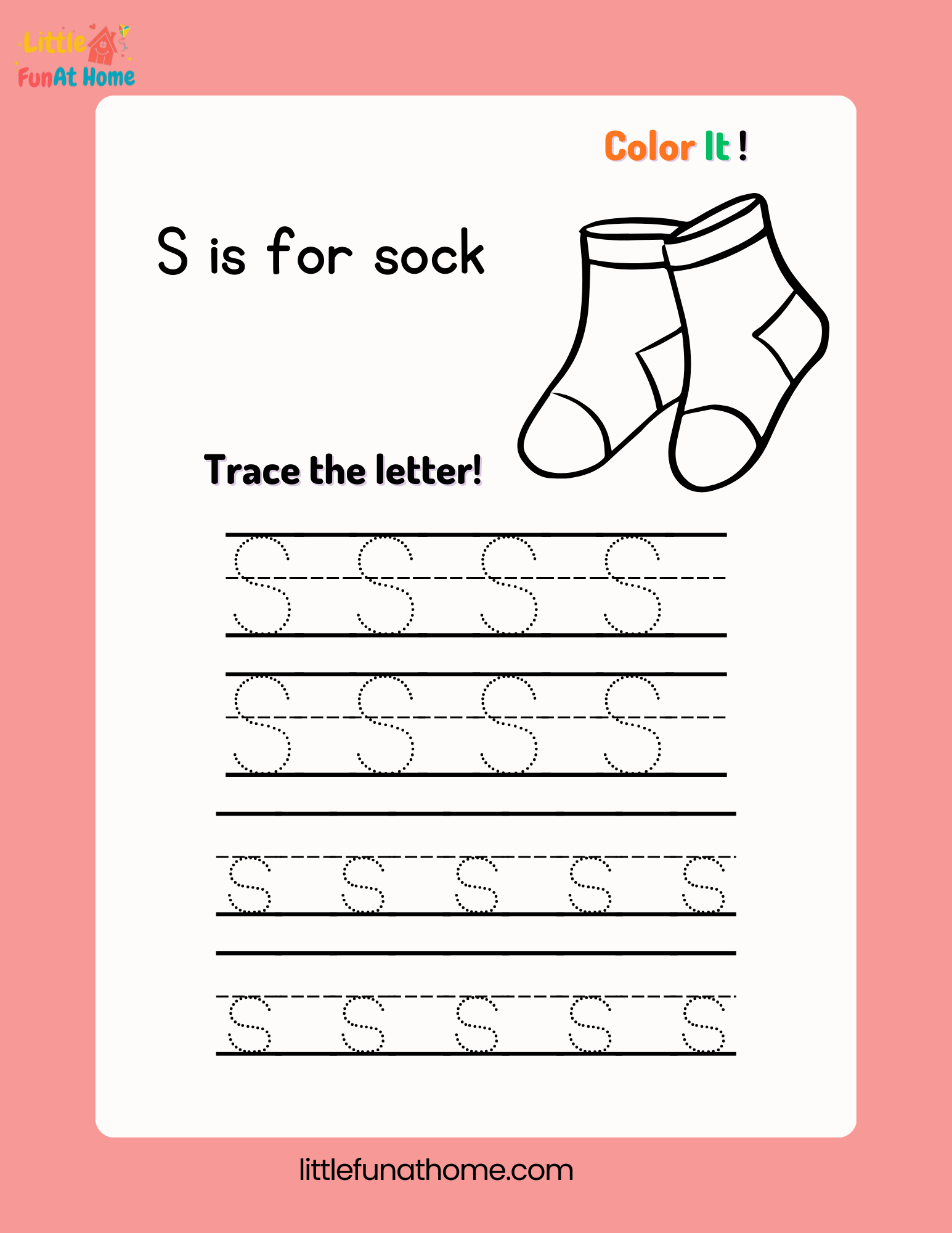 Trace and color letter Ss-Free Printable For Kids