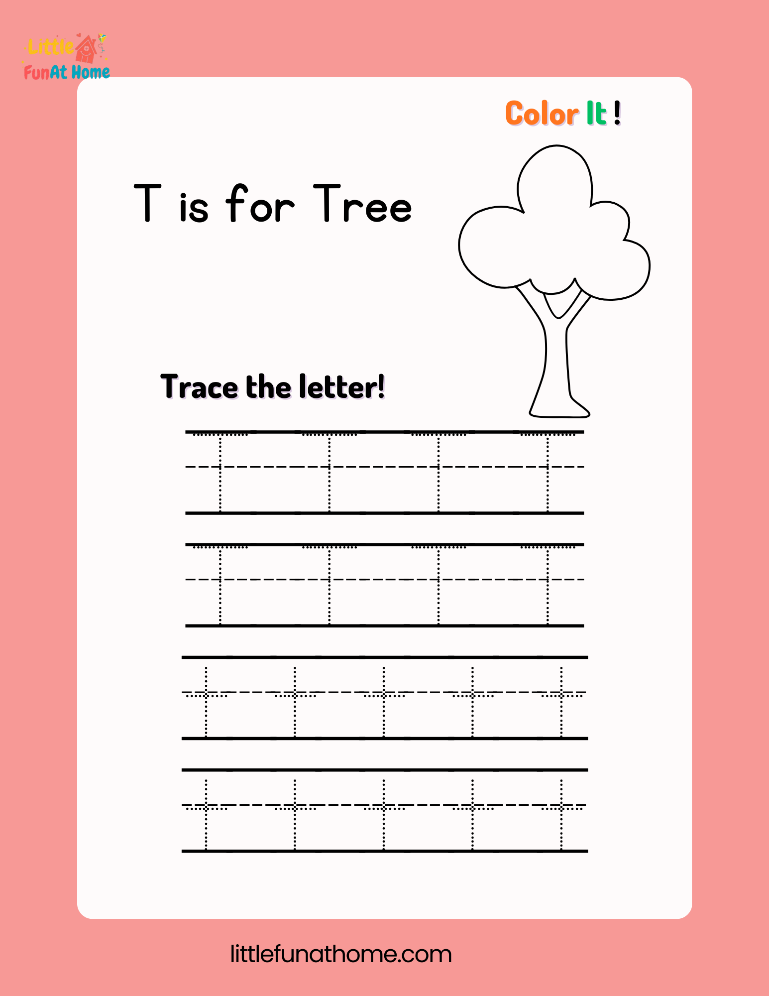 Trace and color letter Tt-Free Printable For Kids