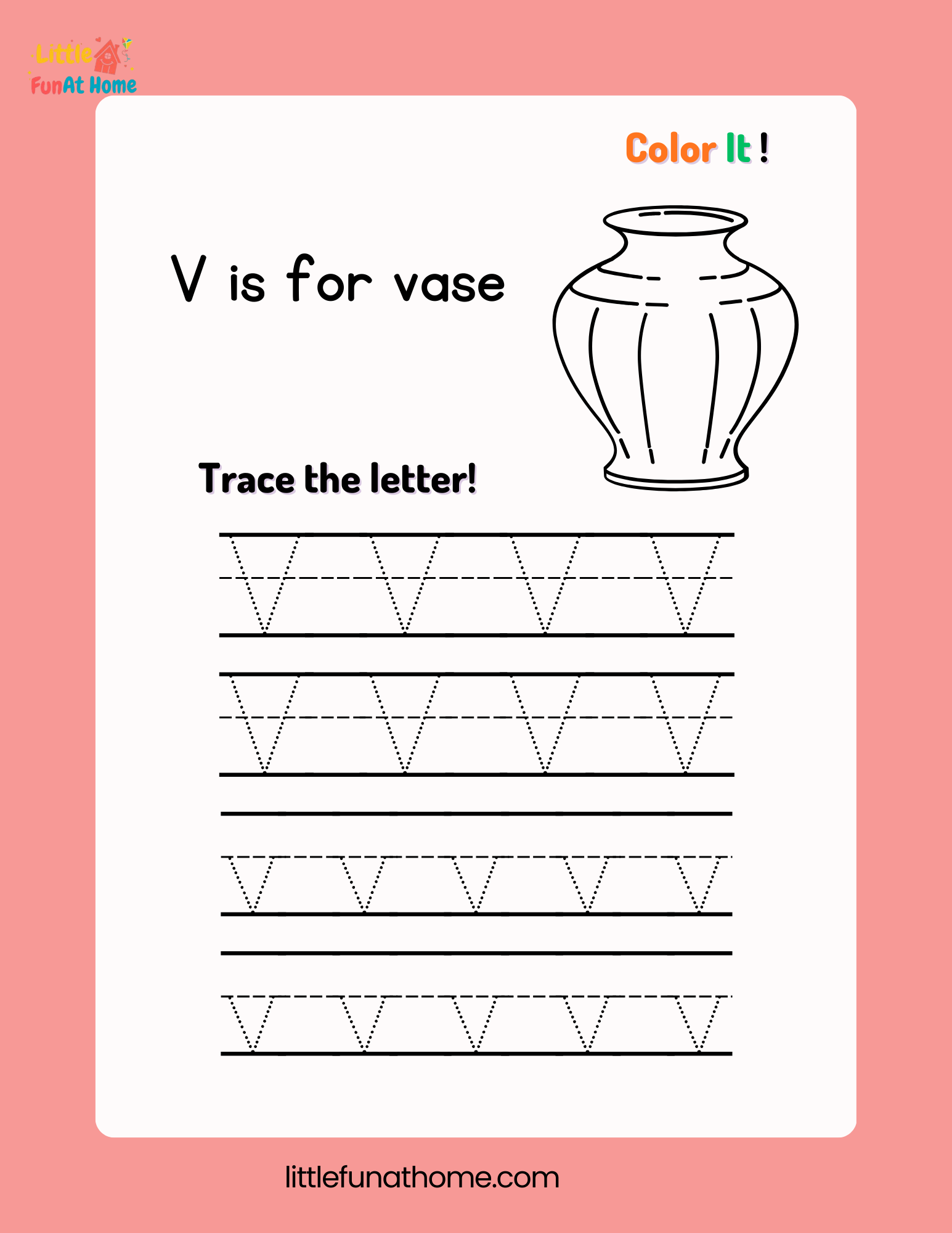 Trace and color letter Vv-Free Printable For Kids