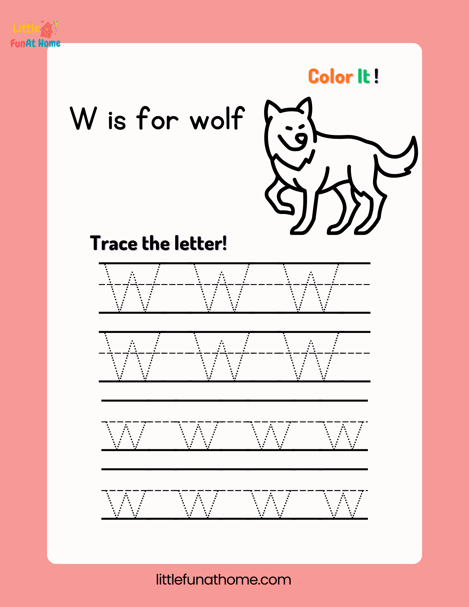 Trace and color letter Ww-Free Printable For Kids