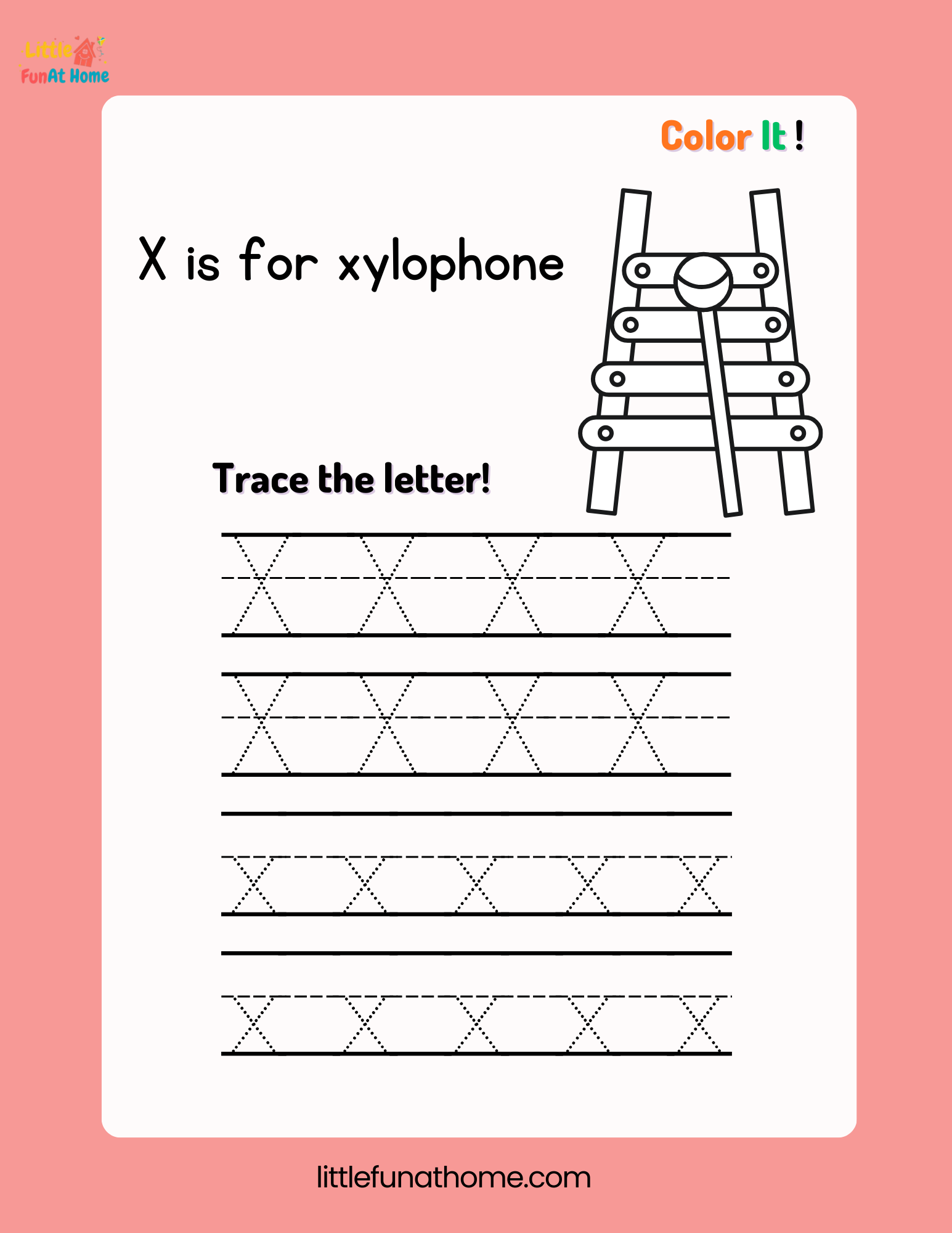 Trace and color letter Xx-Free Printable For Kids