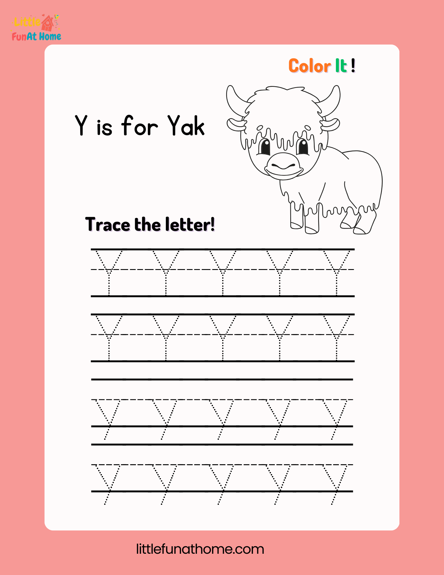 Trace and color letter Yy-Free Printable For Kids