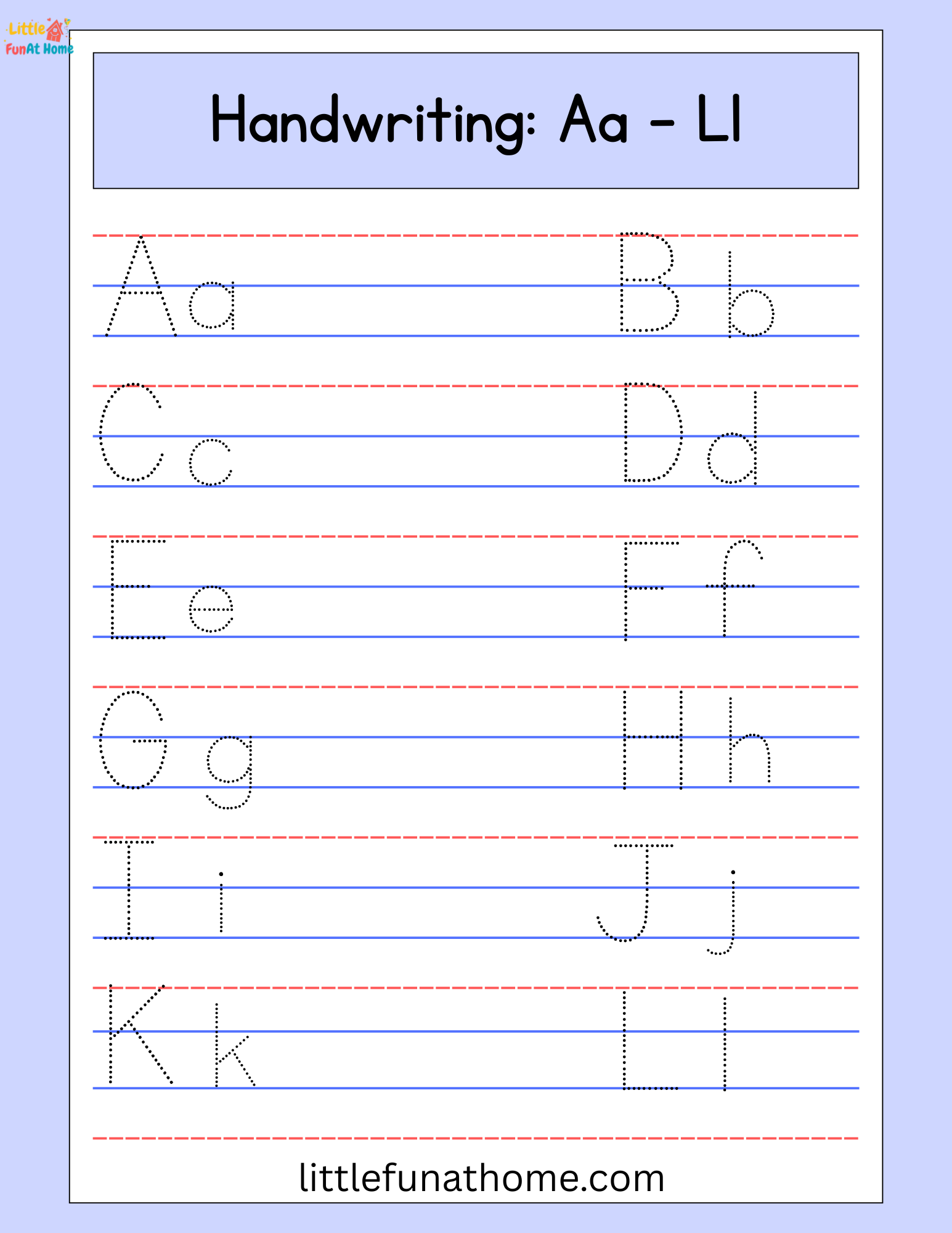 Free Printable Letter Tracing Aa to Mm Worksheet