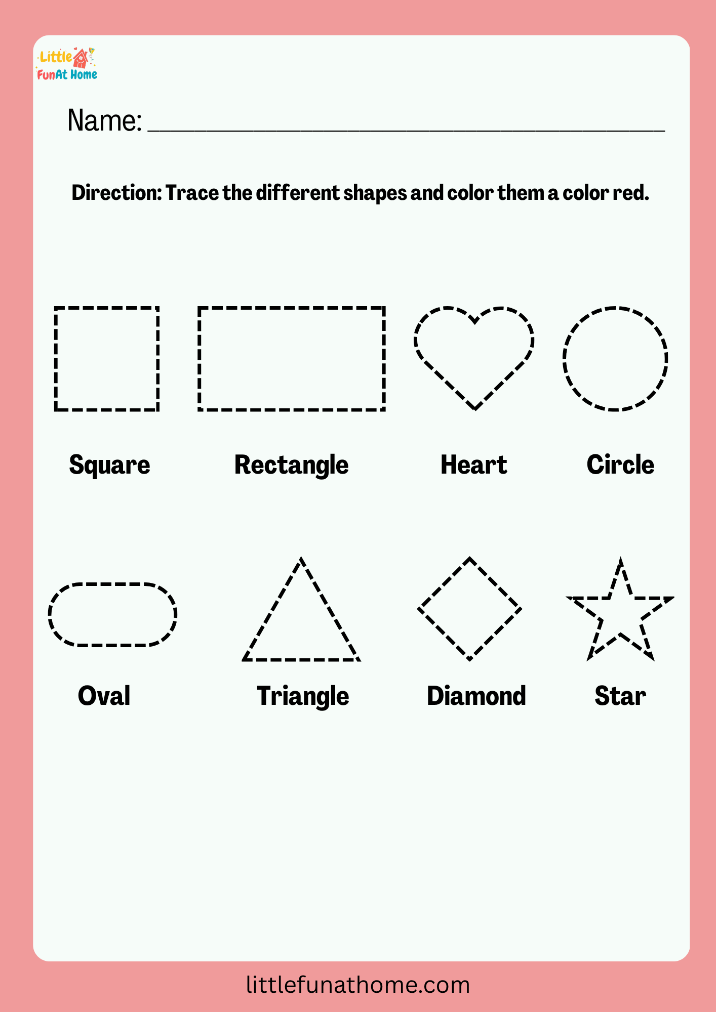 Free Printable Shape Tracing Worksheet for Preschoolers and kindergarteners