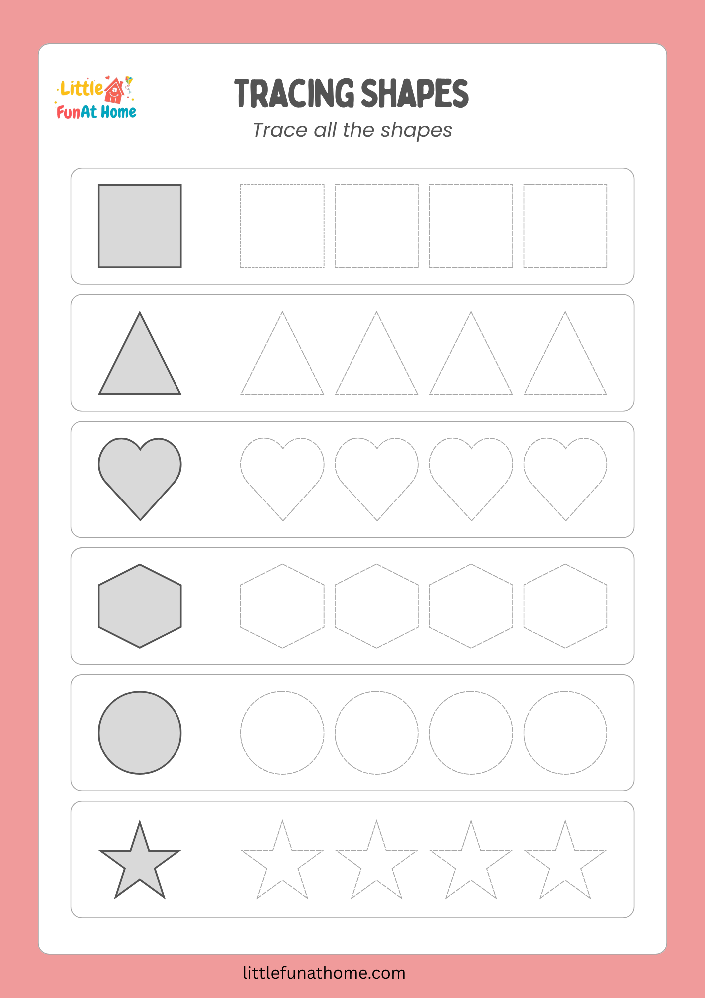 Free Printable Shapes Tracing Worksheet for Preschoolers and kindergarteners