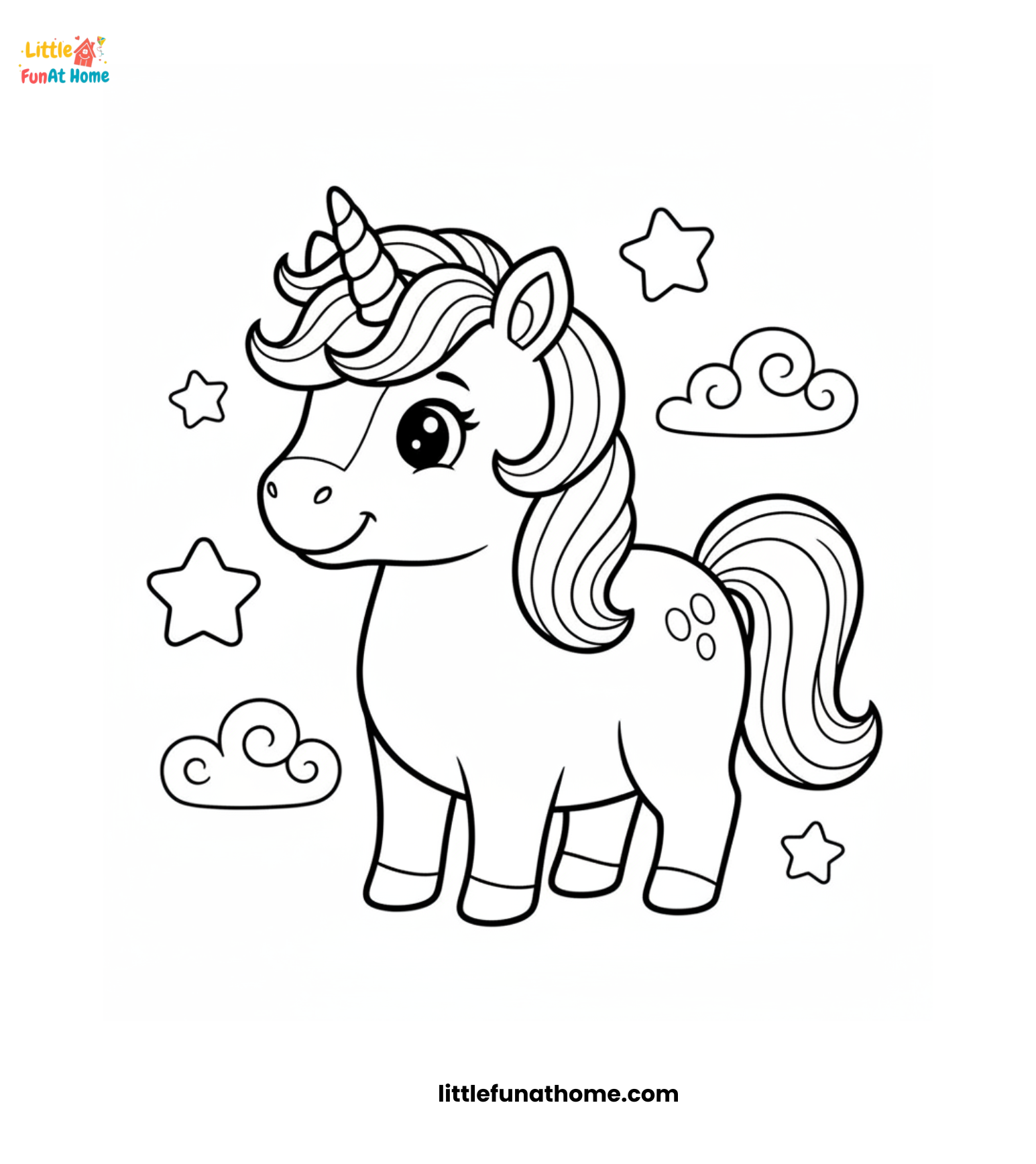 Free Printable Baby unicorn coloring page for Kids