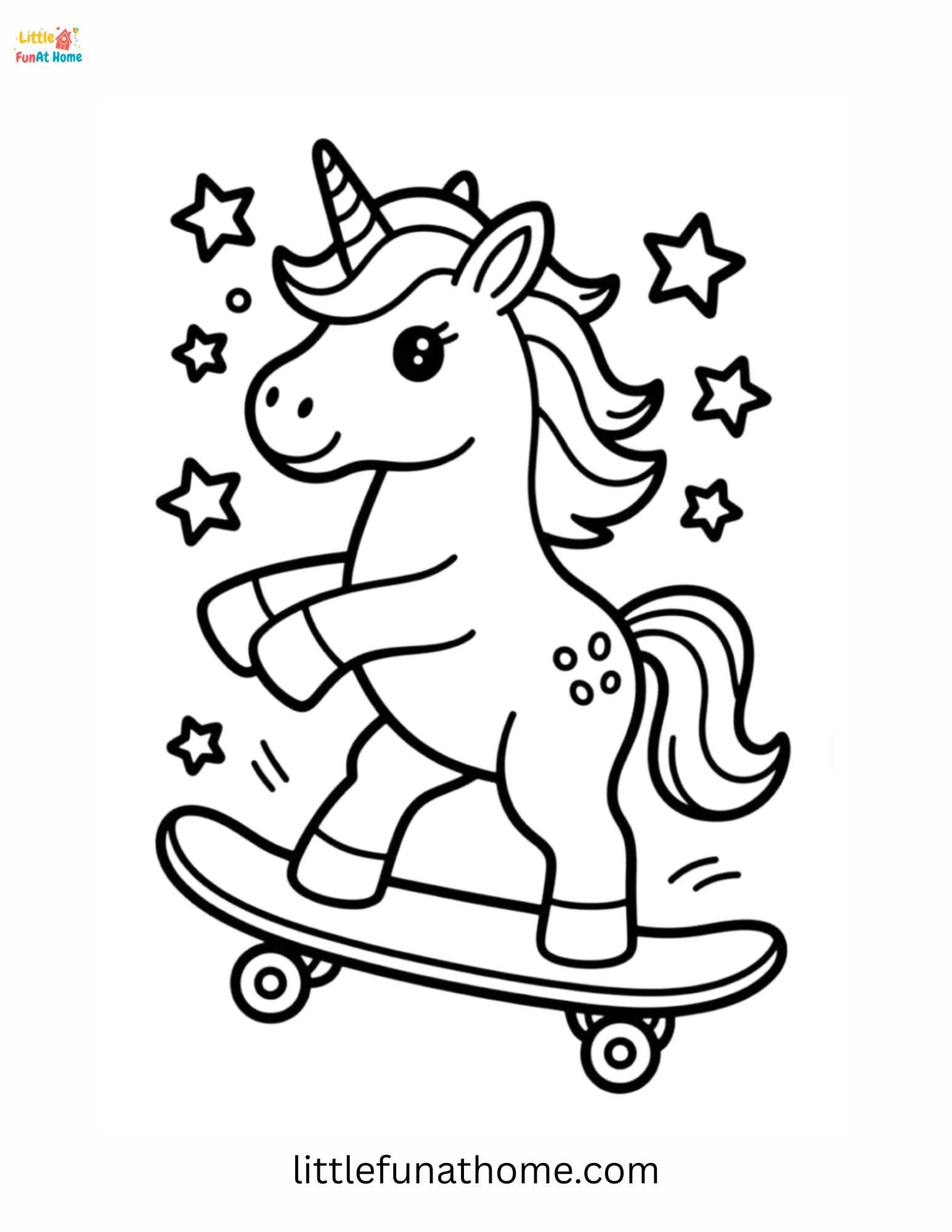 Free Printable Cute unicorn sledding coloring page for Kids