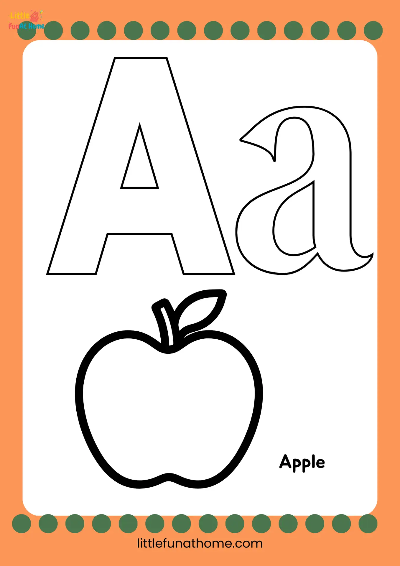 Free Printable letter A coloring page for Preschoolers and Kindergarteners