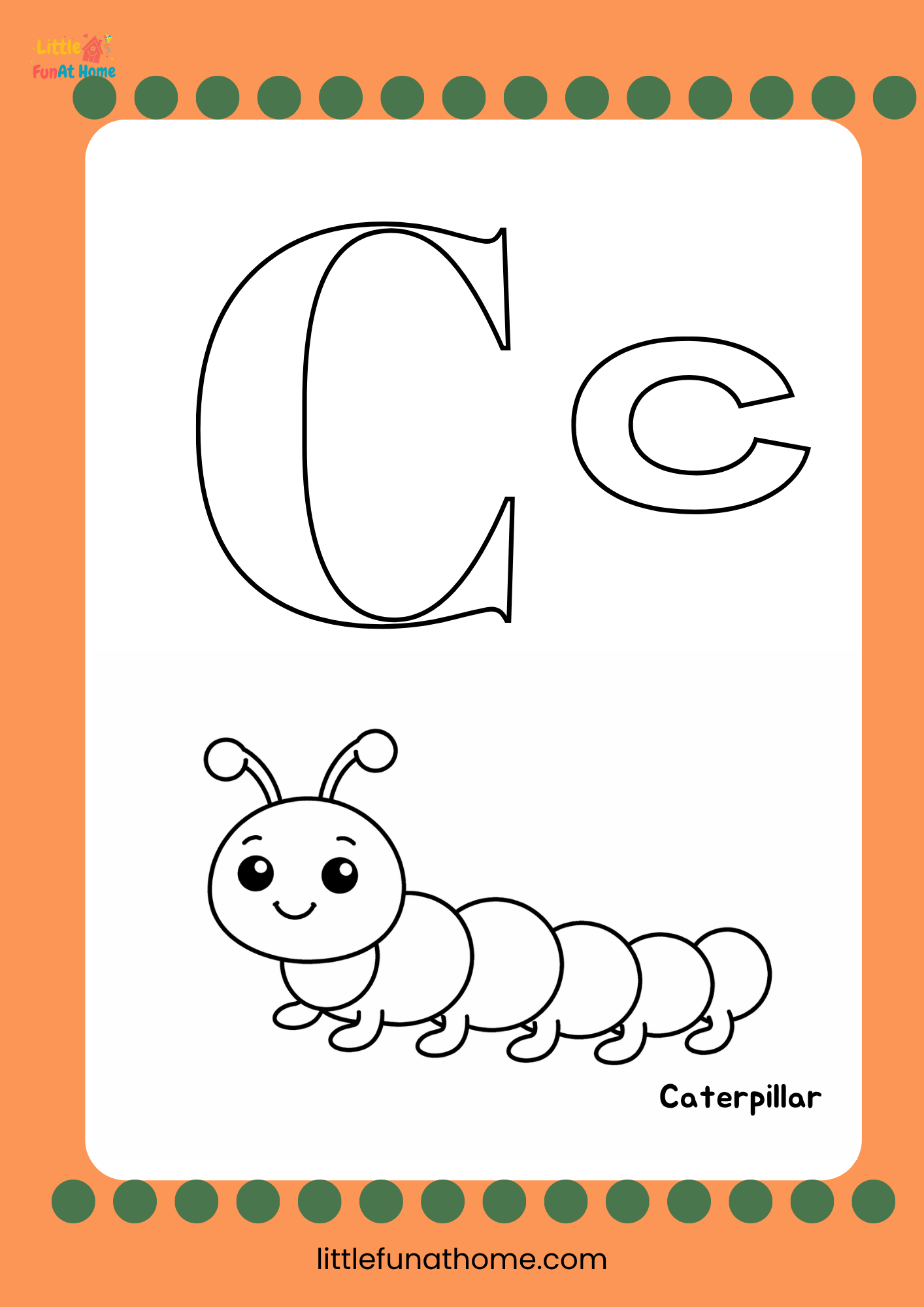 Free Printable letter C coloring page for Preschoolers and Kindergarteners