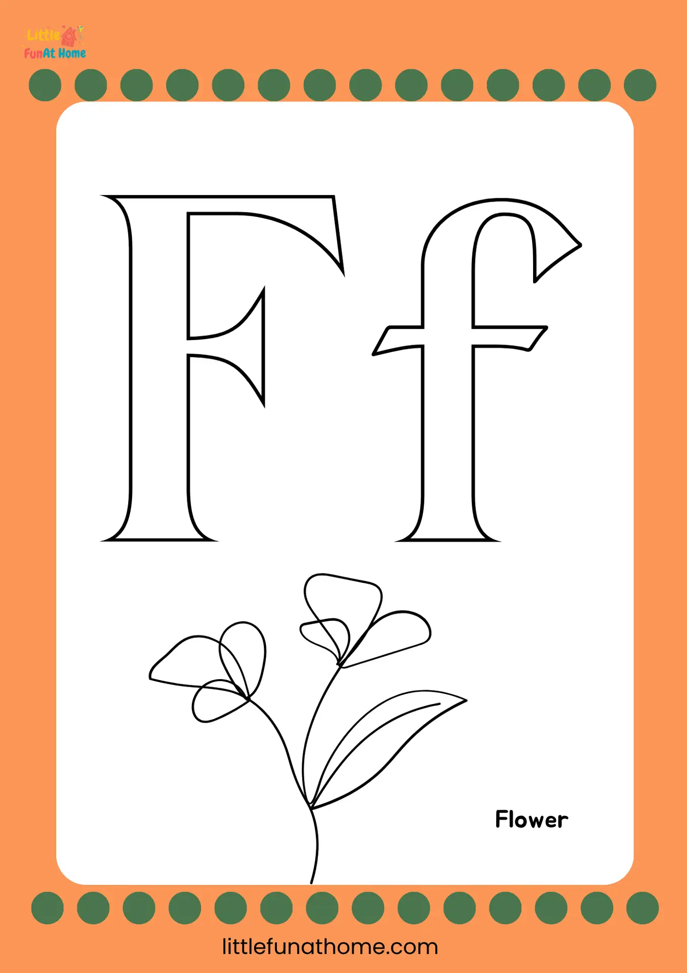 Free Printable letter F coloring page for Preschoolers and Kindergarteners