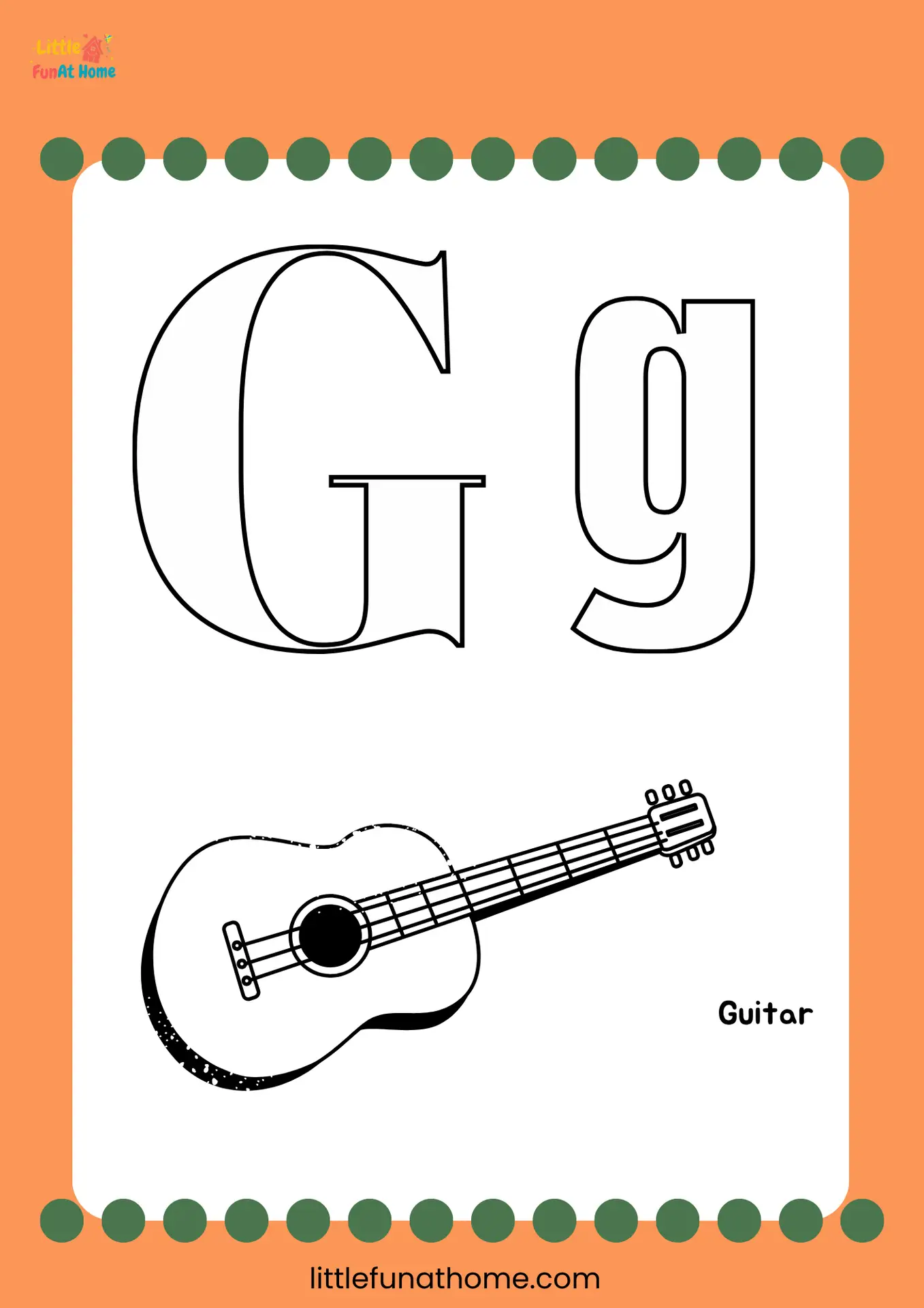 Free Printable letter G coloring page for Preschoolers and Kindergarteners