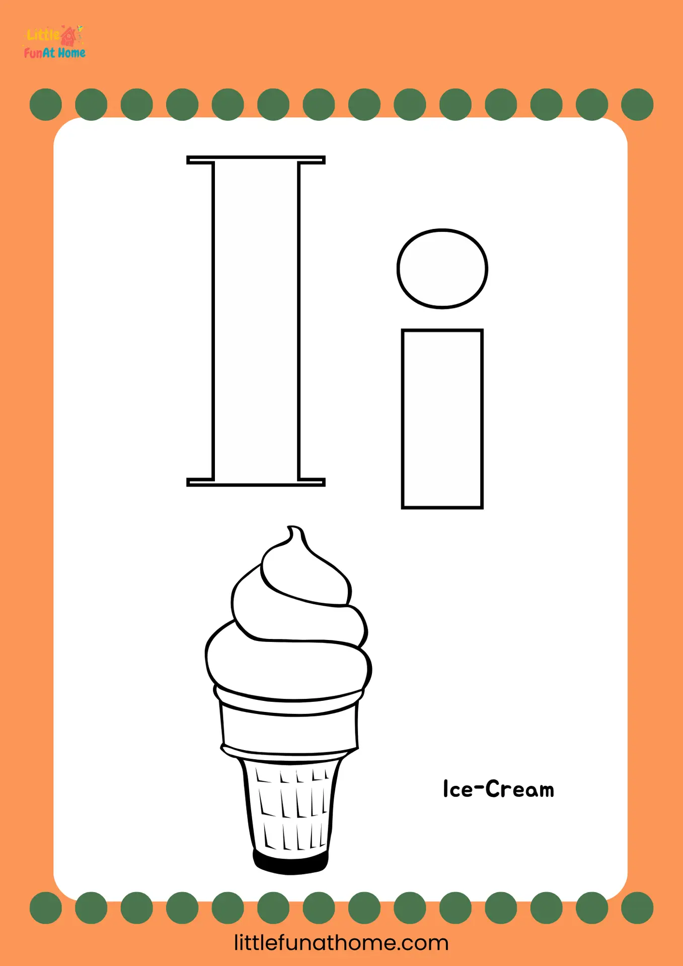 Free Printable letter I coloring page for Preschoolers and Kindergarteners