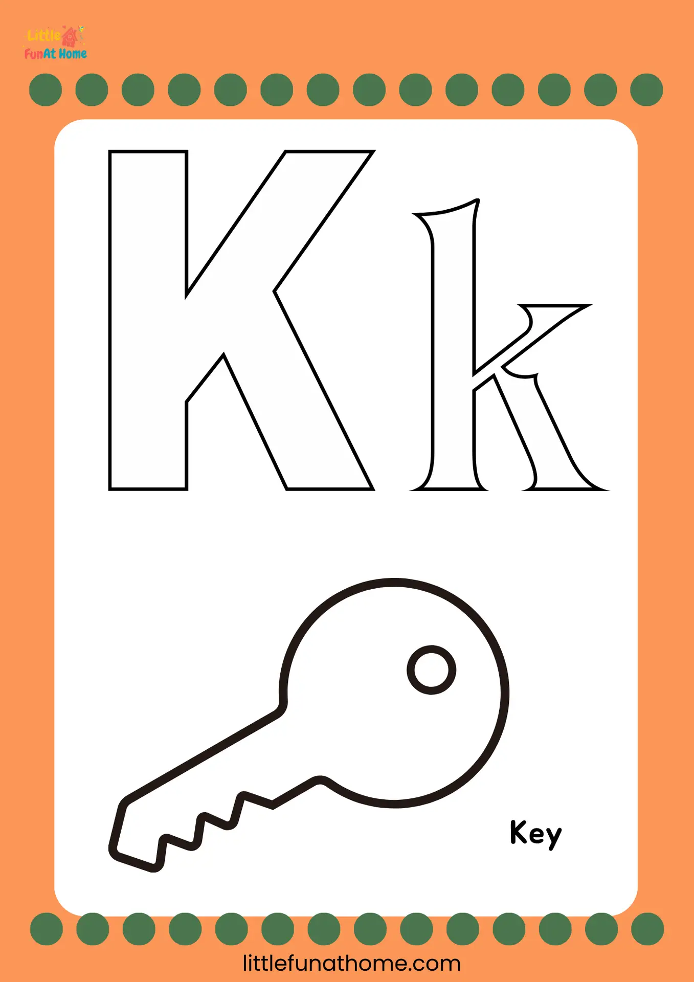 Free Printable letter K coloring page for Preschoolers and Kindergarteners