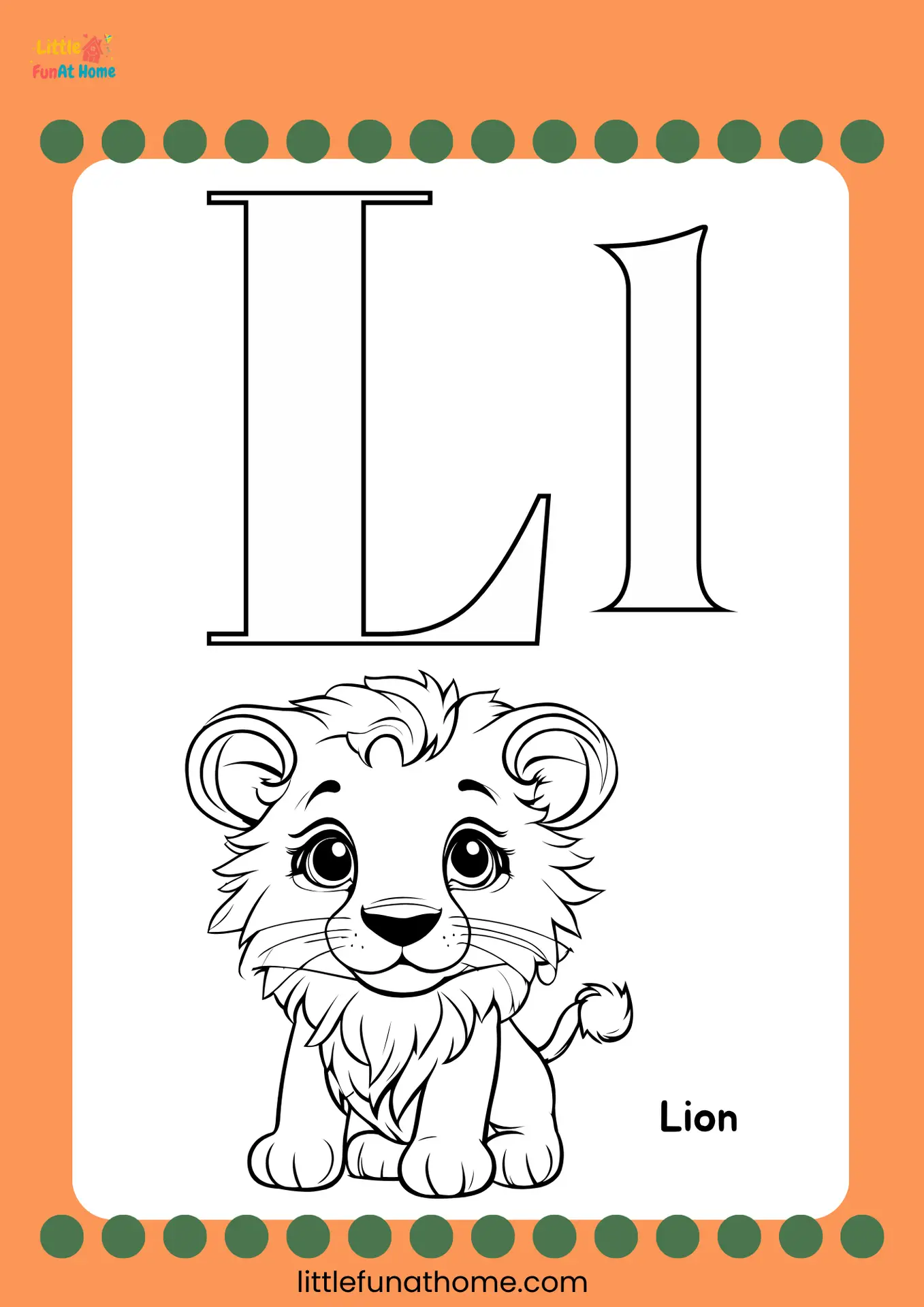 Free Printable letter L coloring page for Preschoolers and Kindergarteners