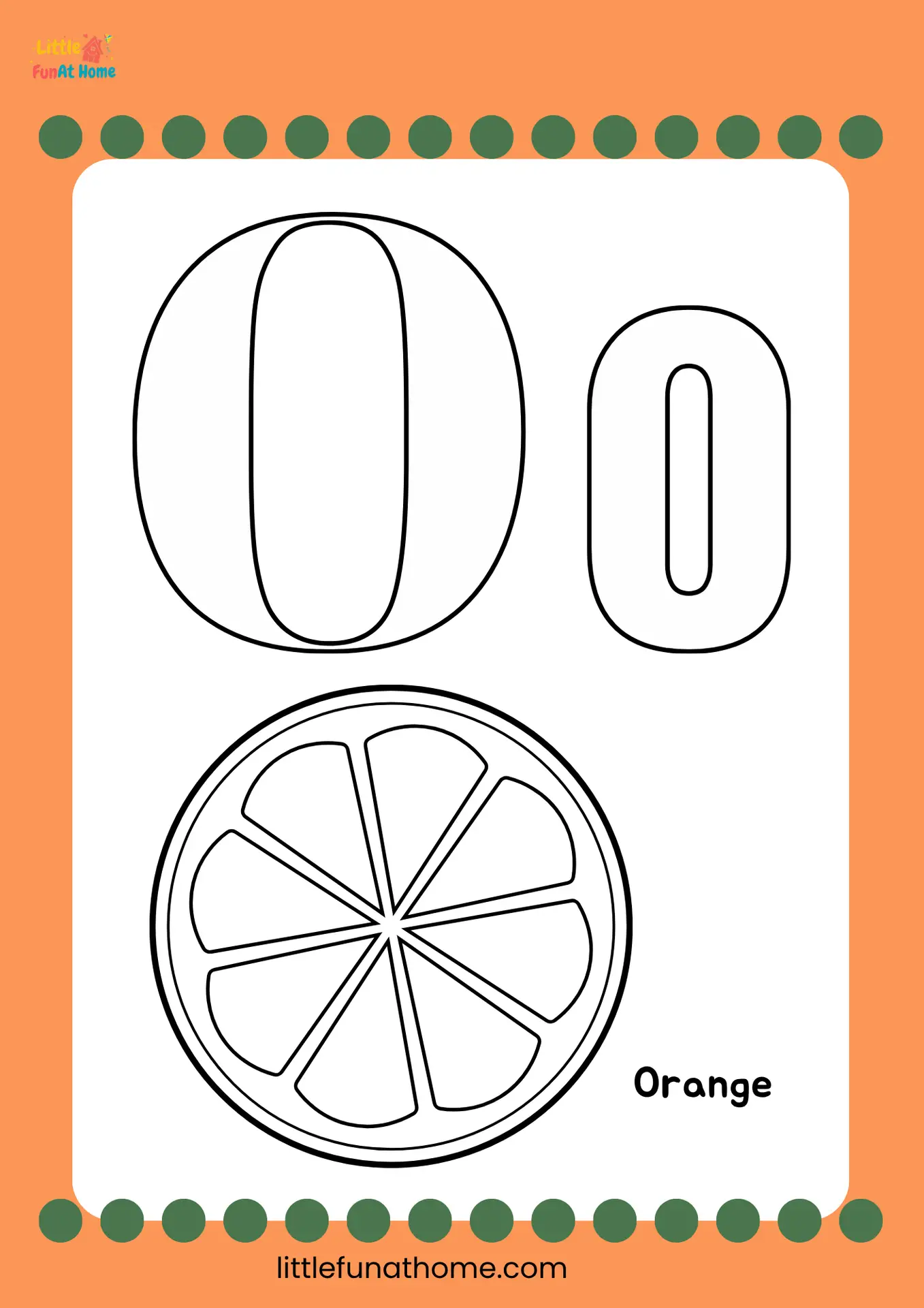 Free Printable letter O coloring page for Preschoolers and Kindergarteners