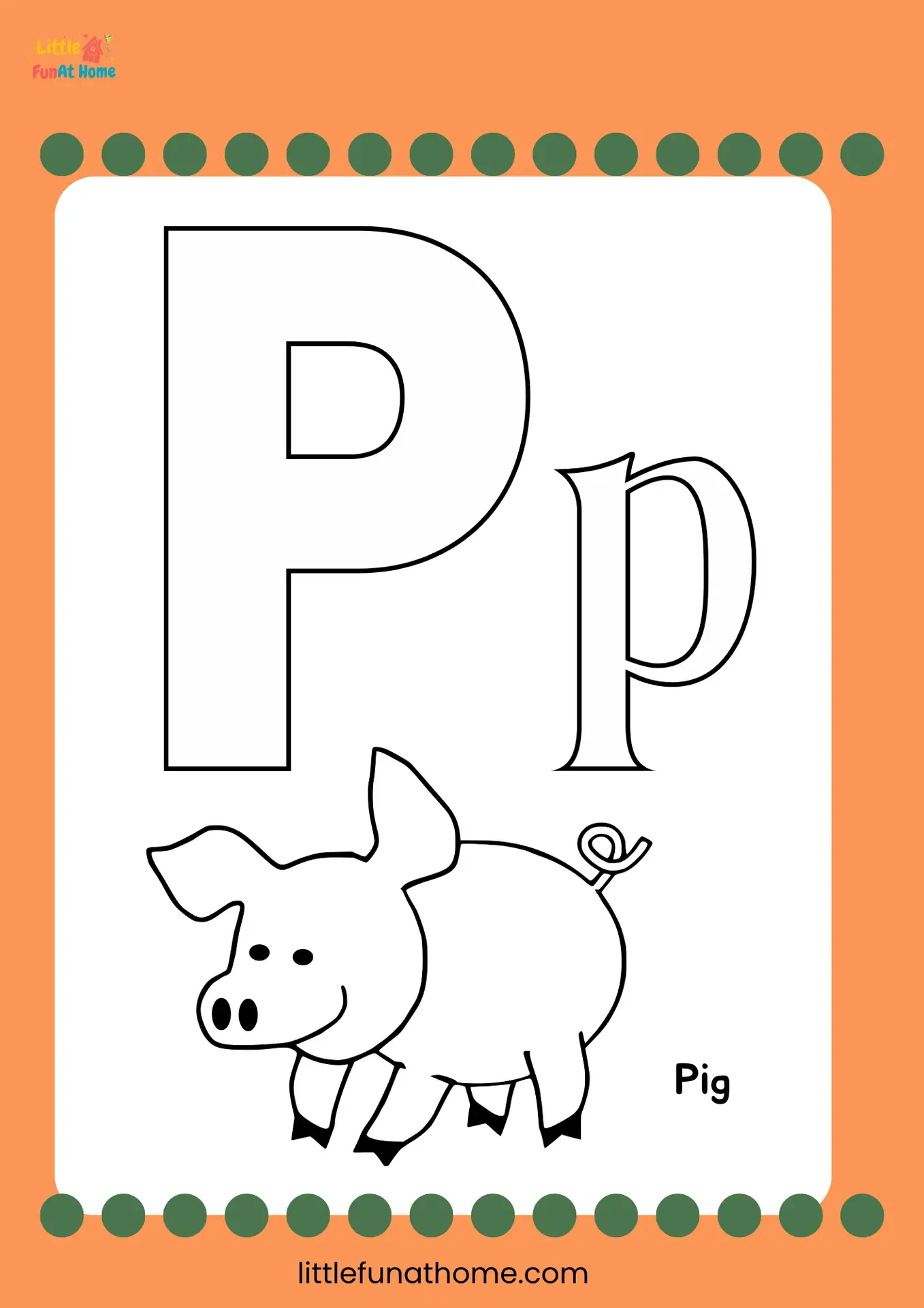 Free Printable letter P coloring page for Preschoolers and Kindergarteners
