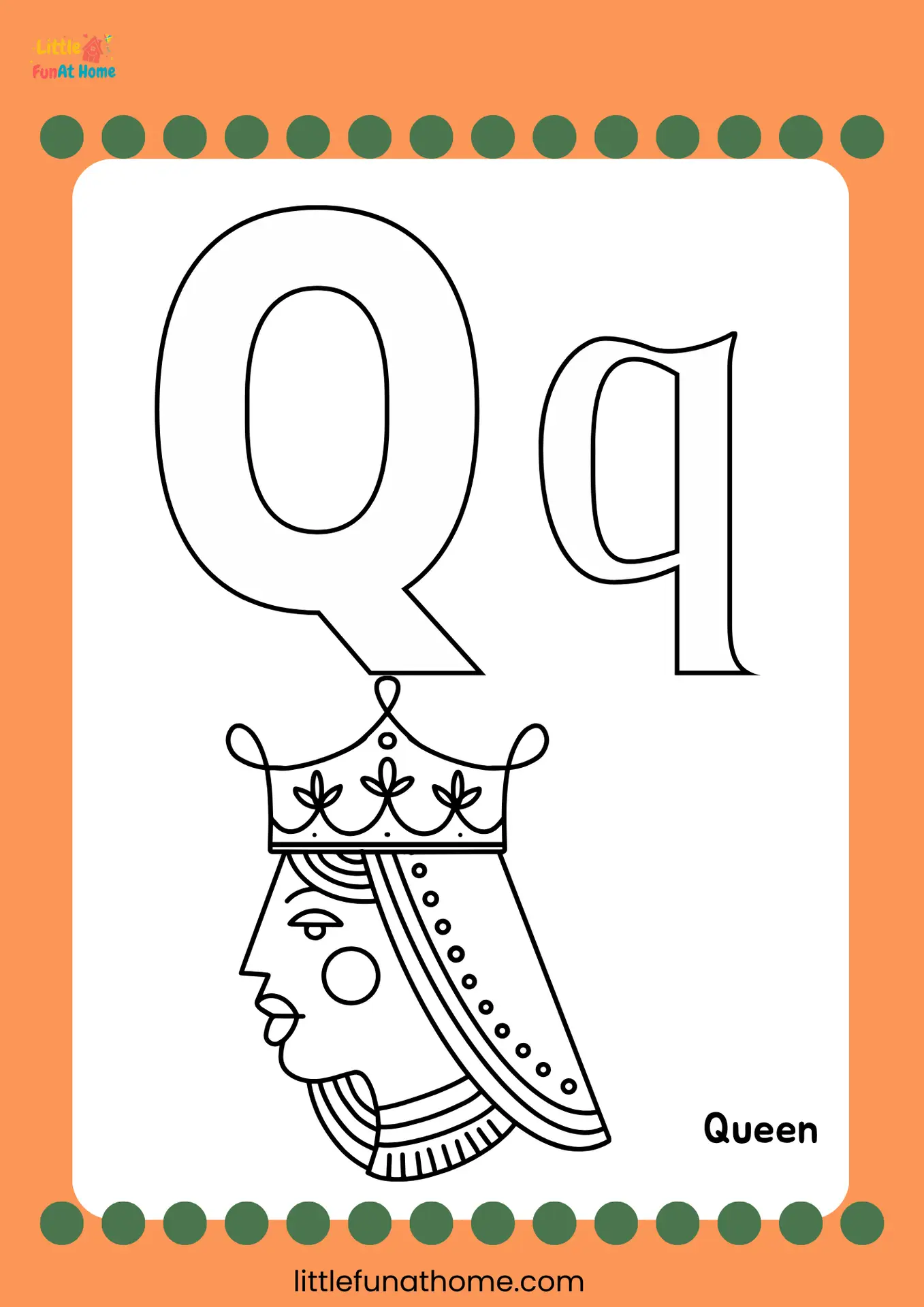 Free Printable letter Q coloring page for Preschoolers and Kindergarteners