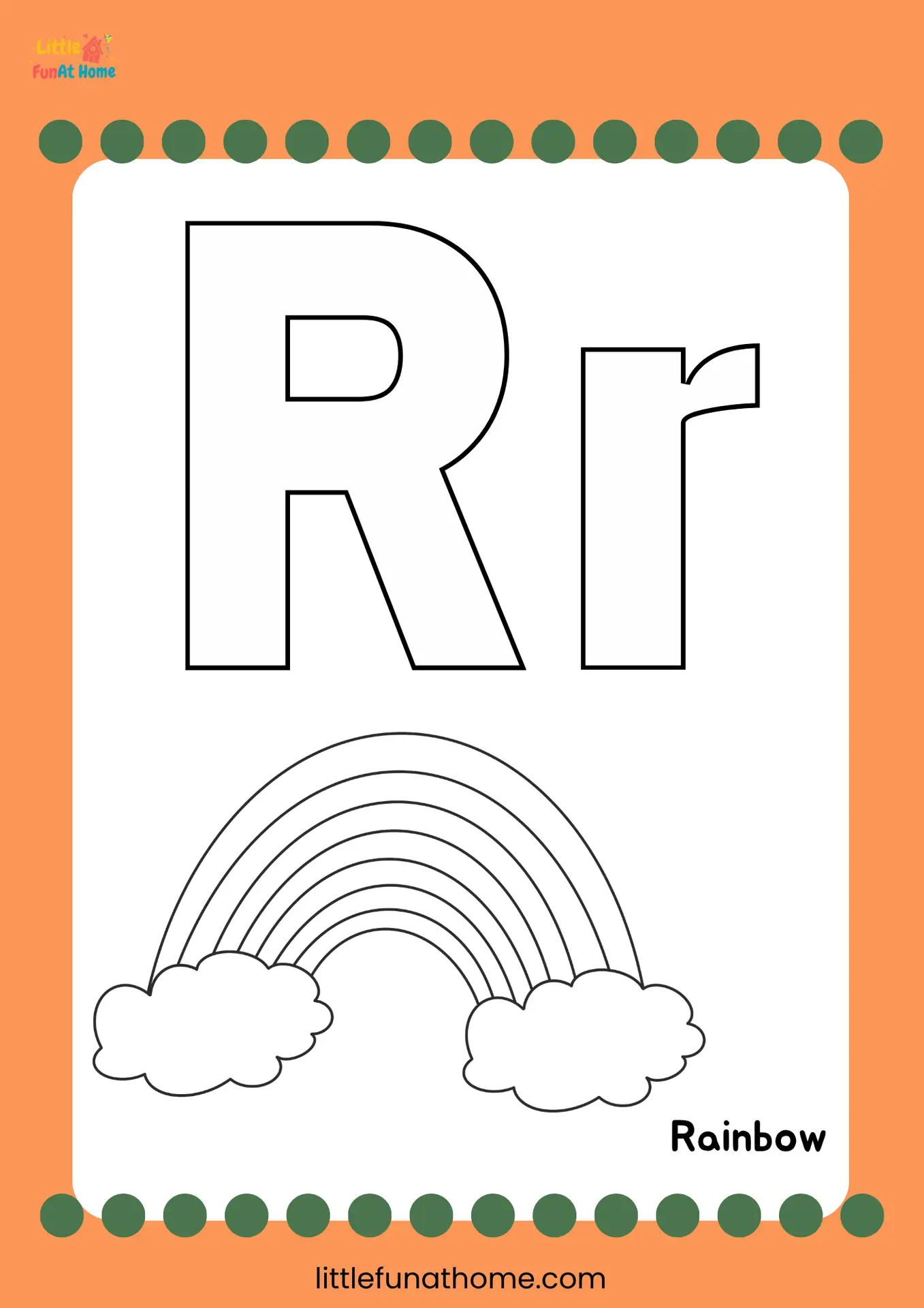 Free Printable letter R coloring page for Preschoolers and Kindergarteners