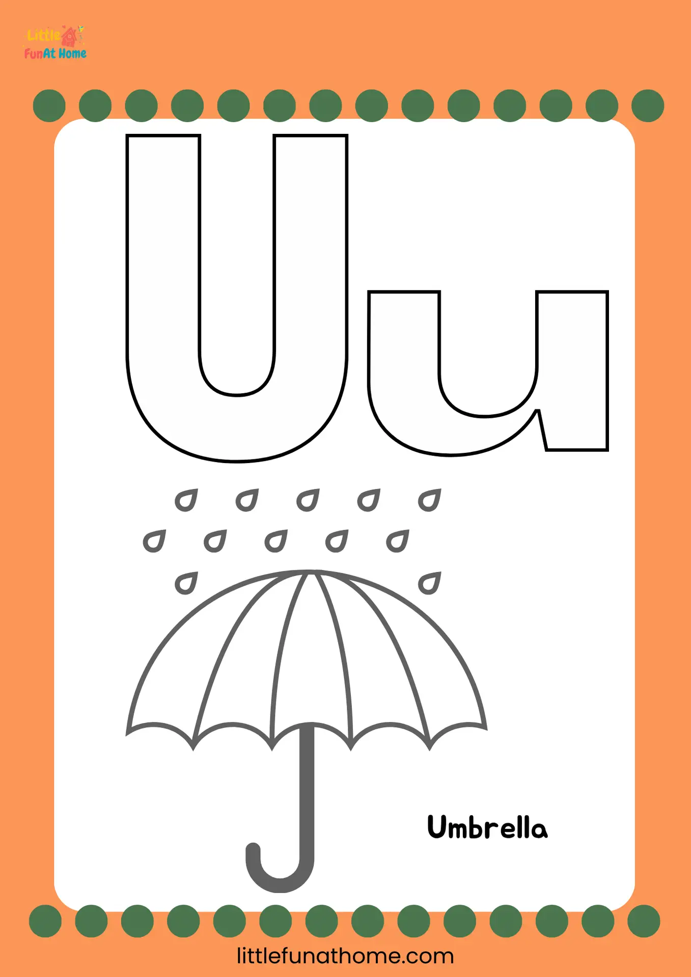 Free Printable letter U coloring page for Preschoolers and Kindergarteners