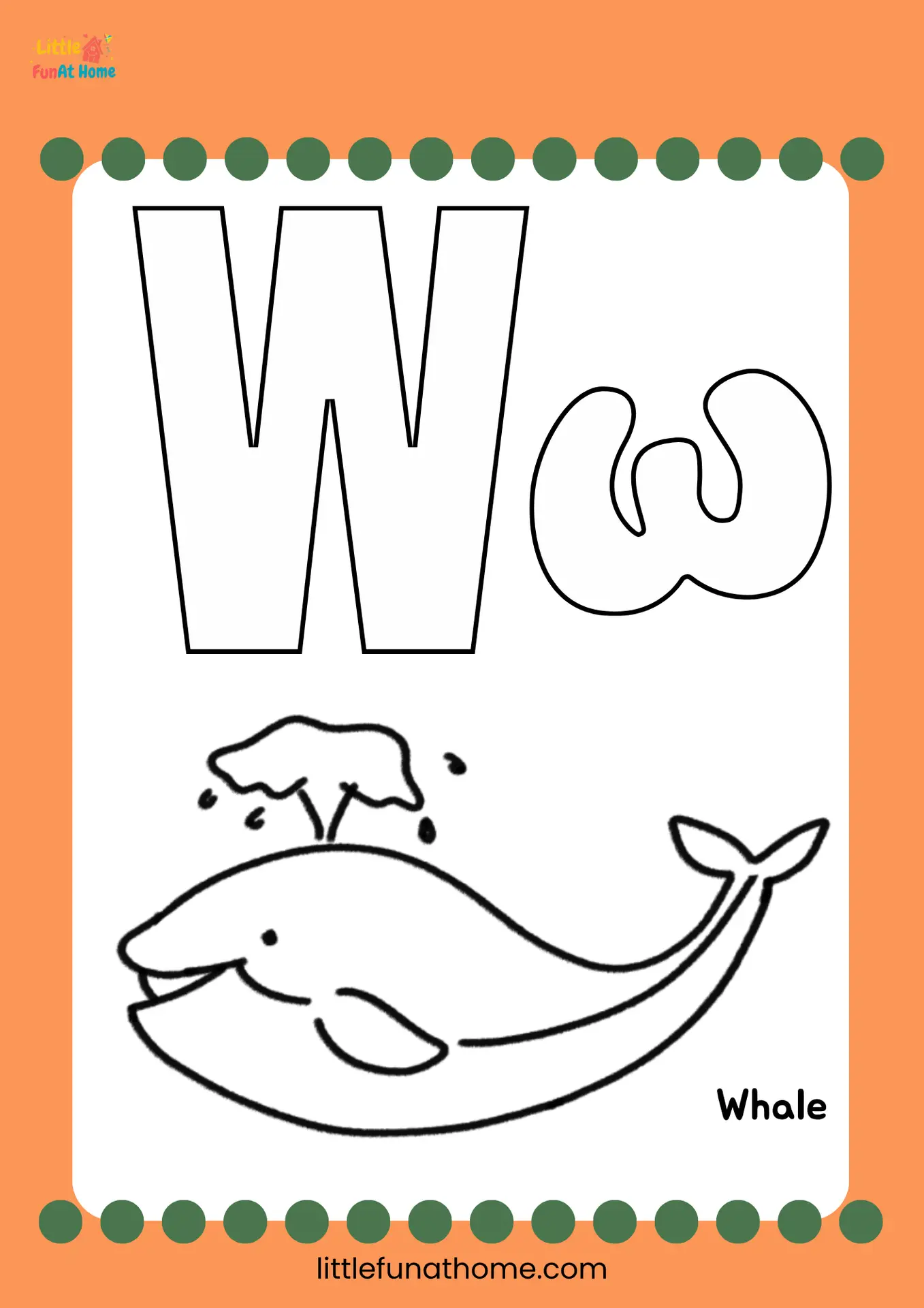 Free Printable letter W coloring page for Preschoolers and Kindergarteners