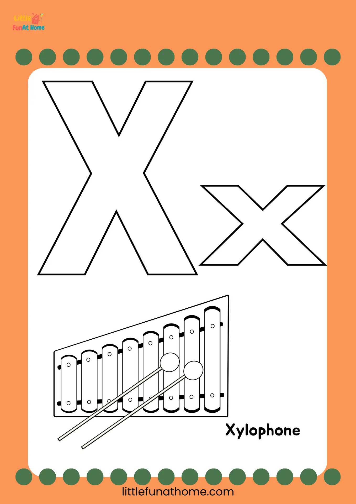Free Printable letter X coloring page for Preschoolers and Kindergarteners