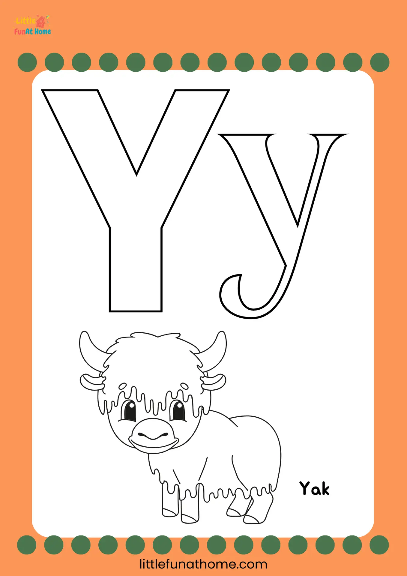 Free Printable letter Y coloring page for Preschoolers and Kindergarteners