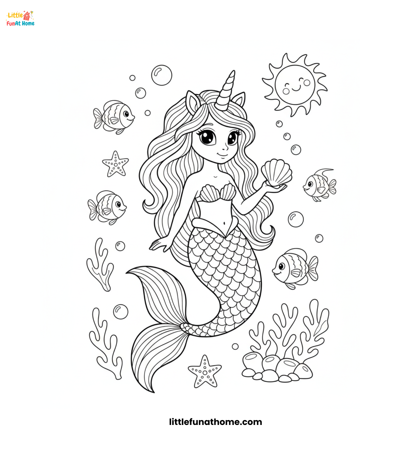 Free printable unicorn mermaid coloring page for kids