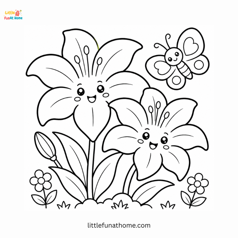 Lily and Butterfly Coloring Page